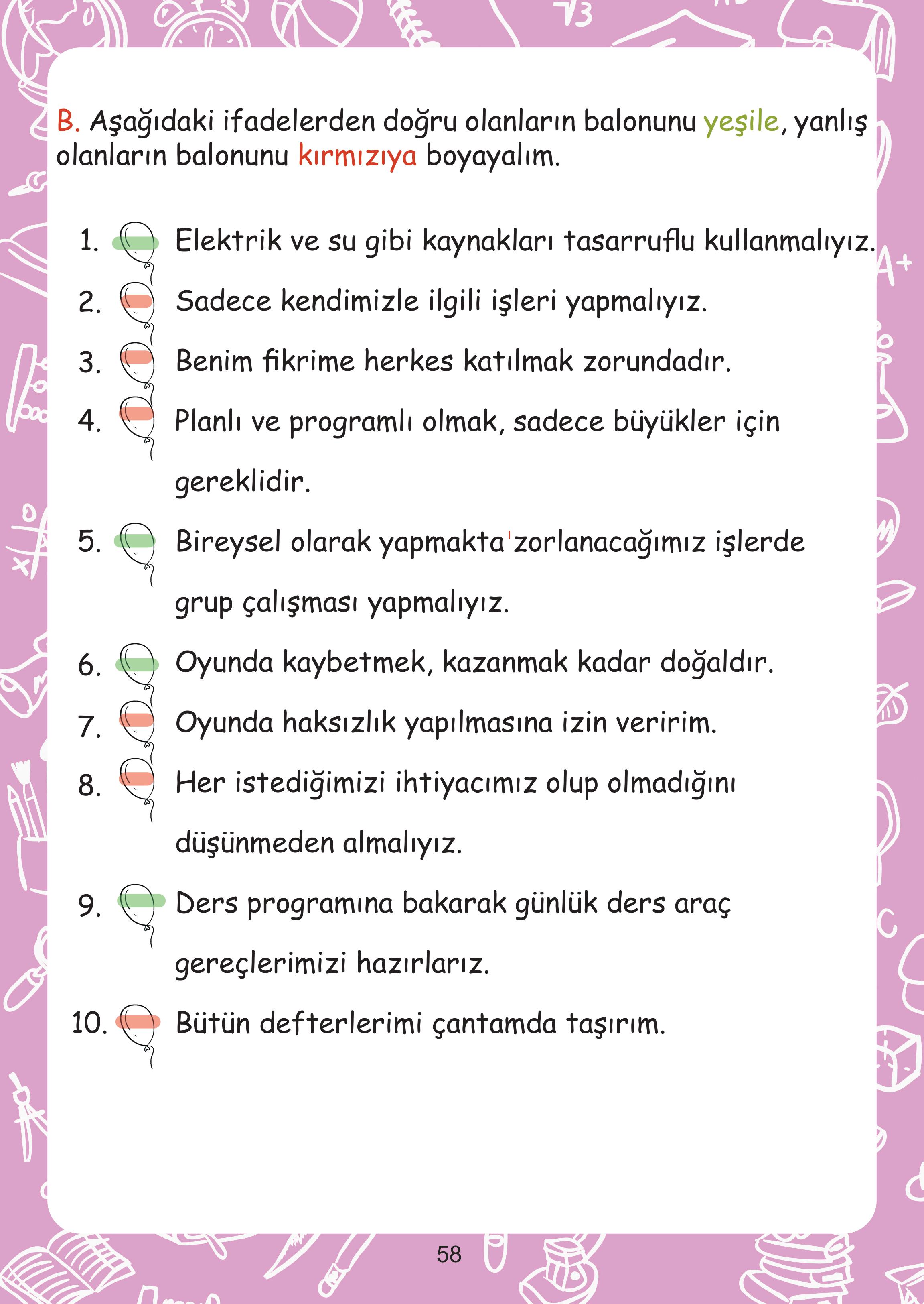 2. Sınıf Meb Yayınları Hayat Bilgisi Ders Kitabı Sayfa 58 Cevapları