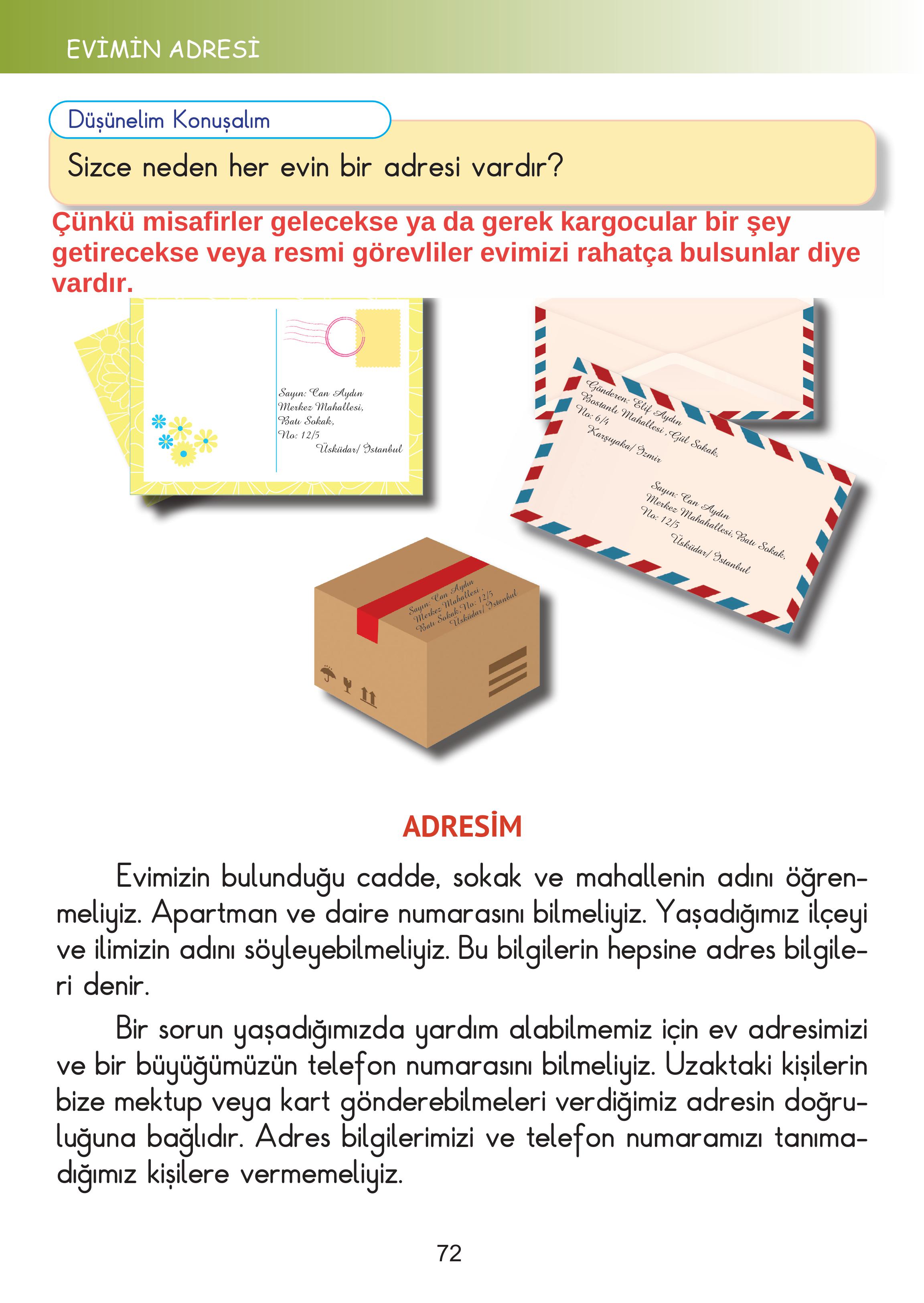 2. Sınıf Meb Yayınları Hayat Bilgisi Ders Kitabı Sayfa 72 Cevapları