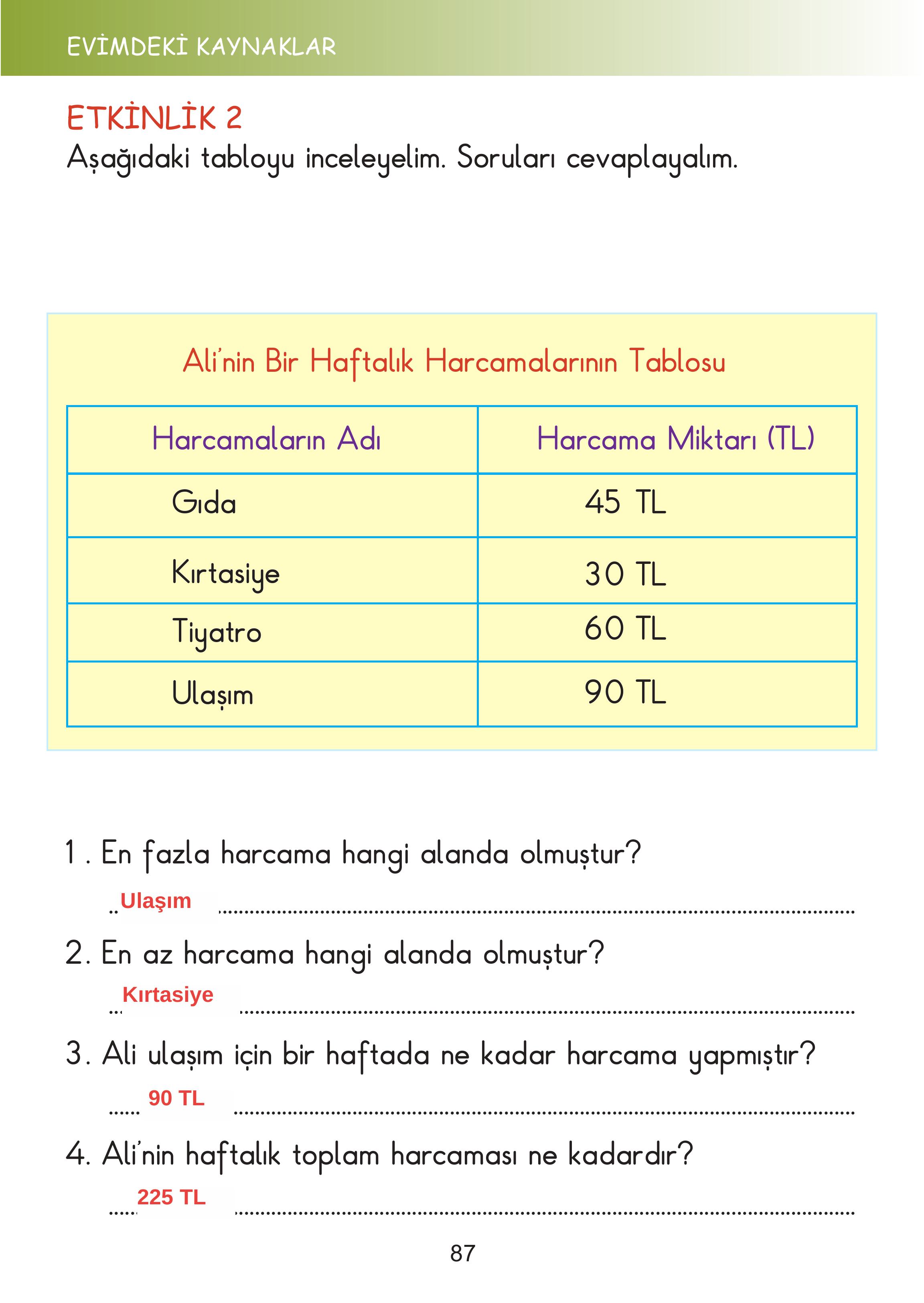 2. Sınıf Meb Yayınları Hayat Bilgisi Ders Kitabı Sayfa 87 Cevapları