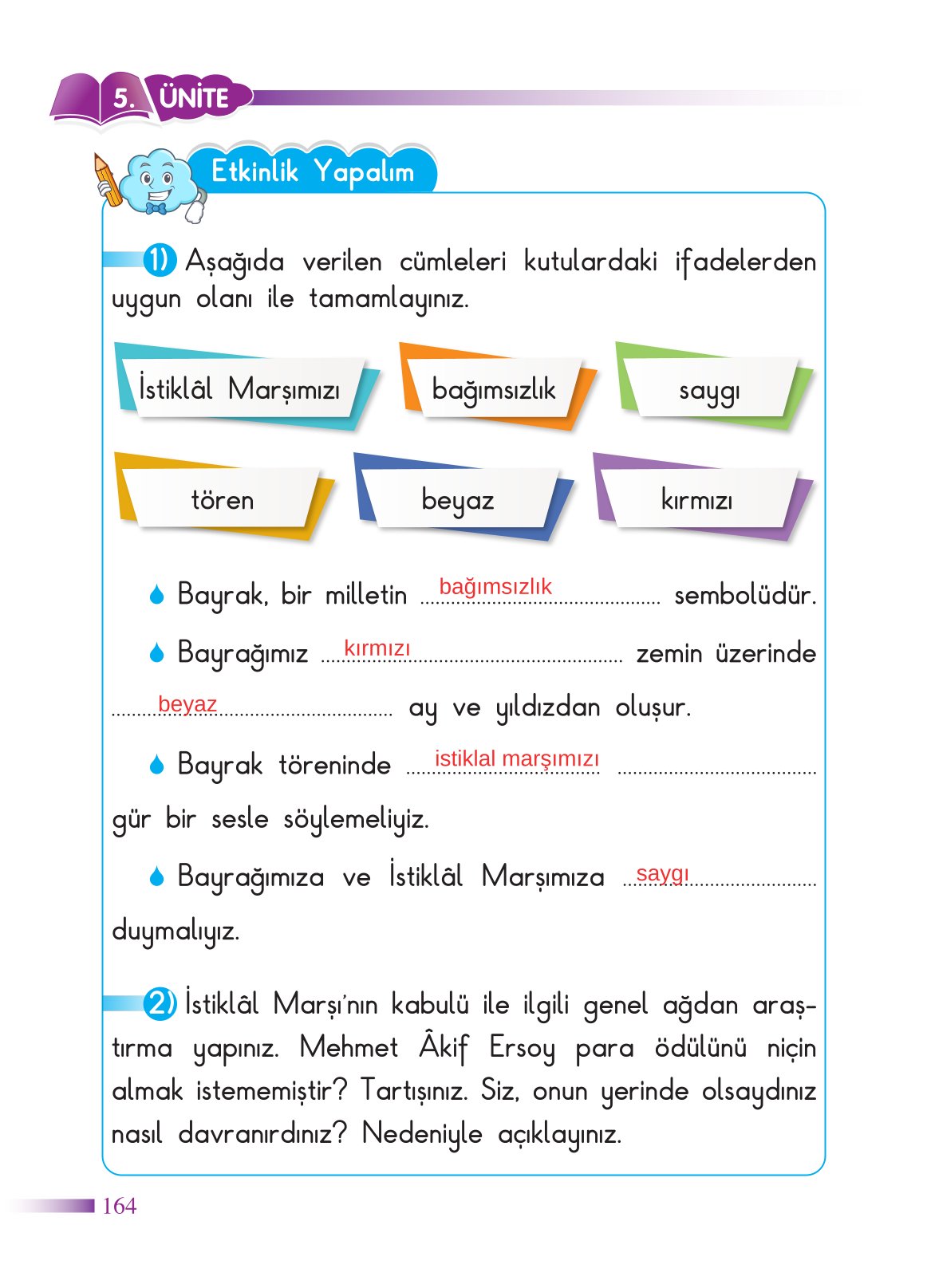 2. Sınıf Sdr Yayıncılık Hayat Bilgisi Ders Kitabı Sayfa 165 Cevapları