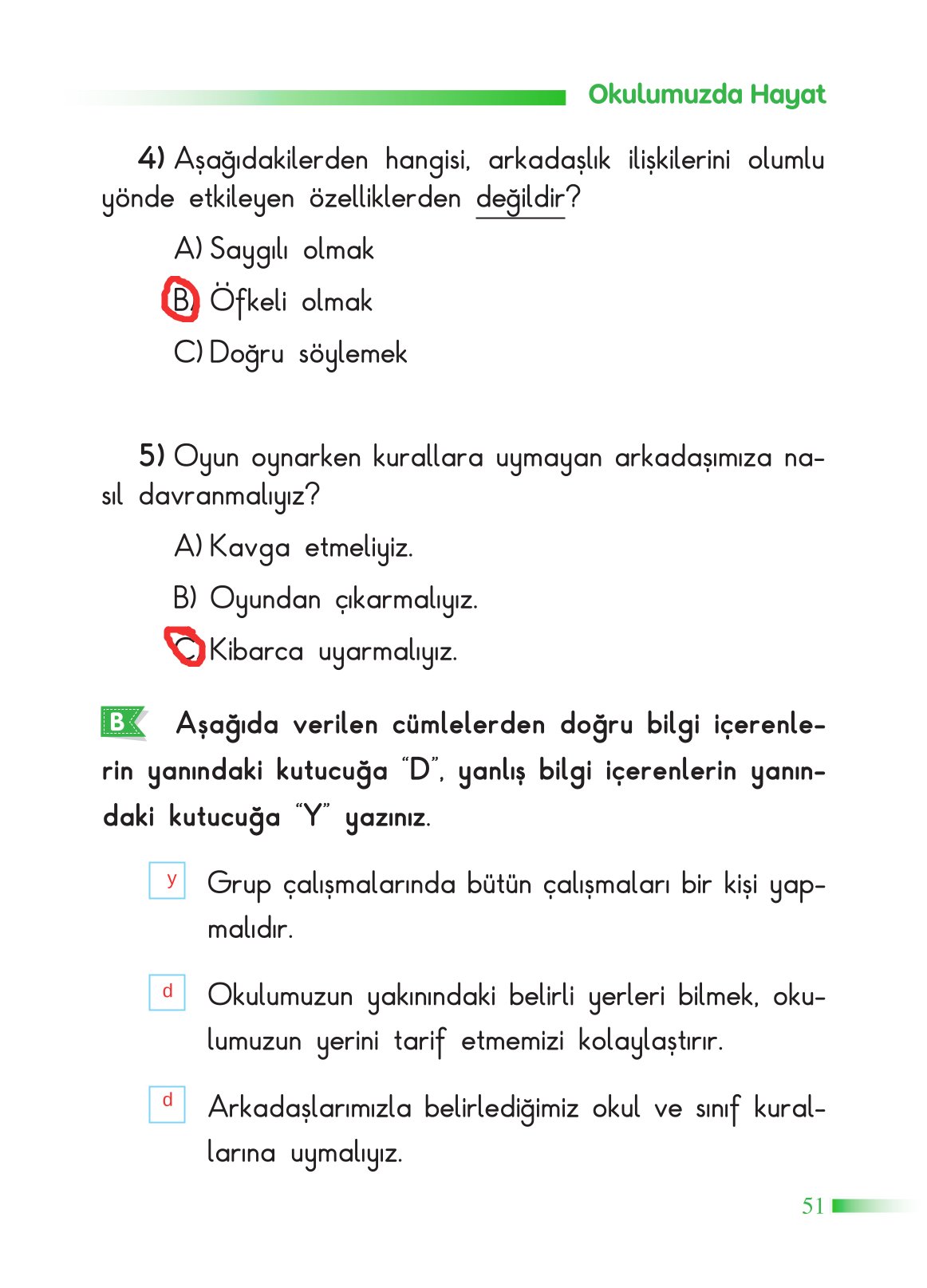 2. Sınıf Sdr Yayıncılık Hayat Bilgisi Ders Kitabı Sayfa 52 Cevapları