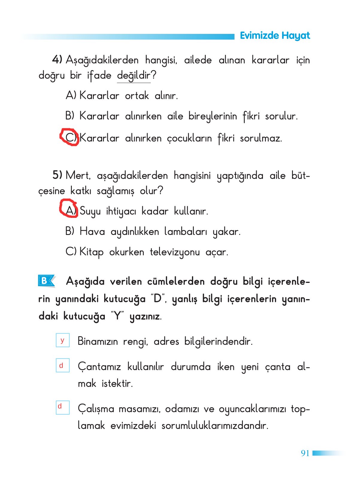 2. Sınıf Sdr Yayıncılık Hayat Bilgisi Ders Kitabı Sayfa 92 Cevapları