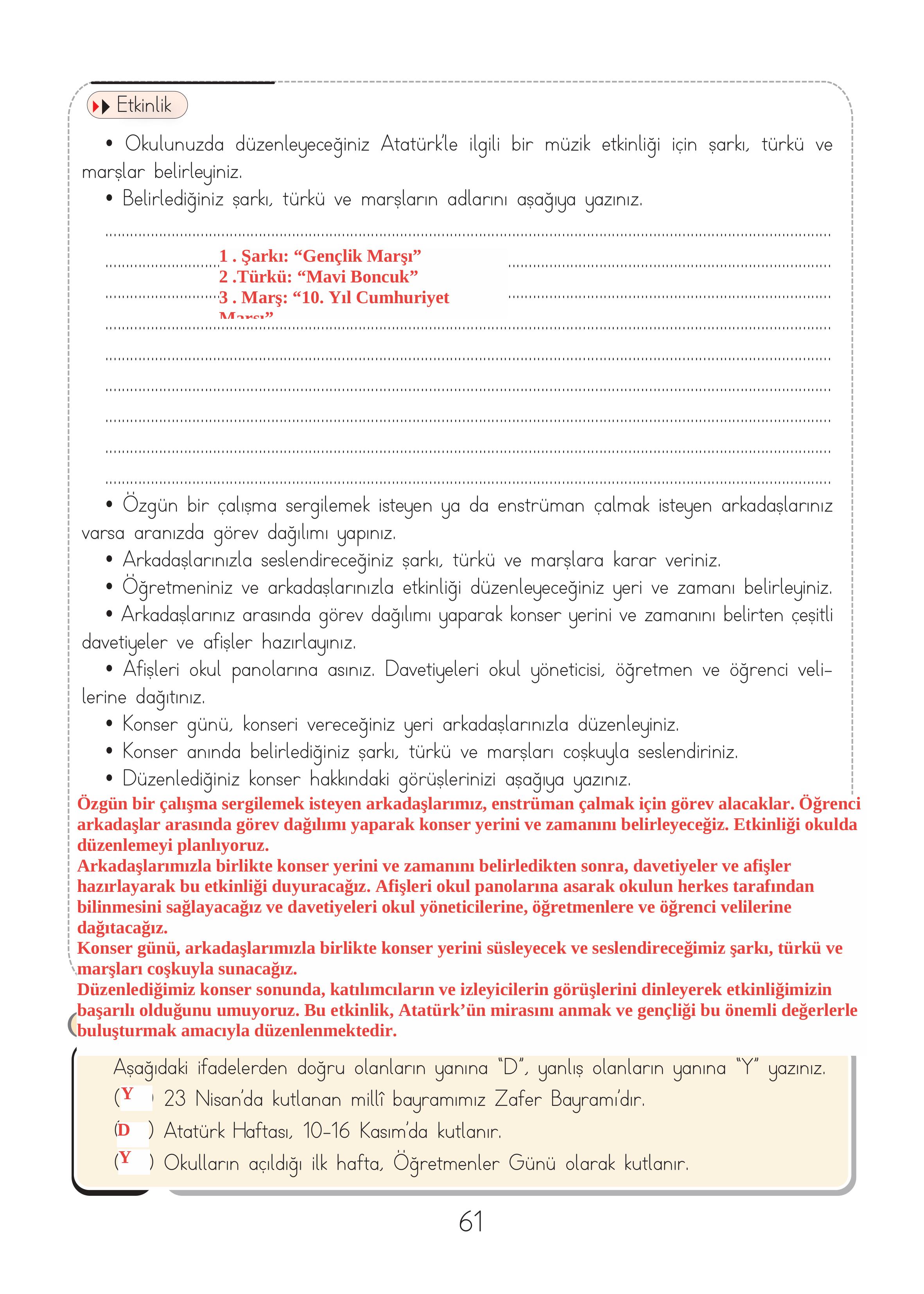 3. Sınıf Hecce Yayıncılık Müzik Ders Kitabı Sayfa 61 Cevapları 3. Sınıf Hecce Yayıncılık Müzik Ders Kitabı Sayfa 61 Cevapları