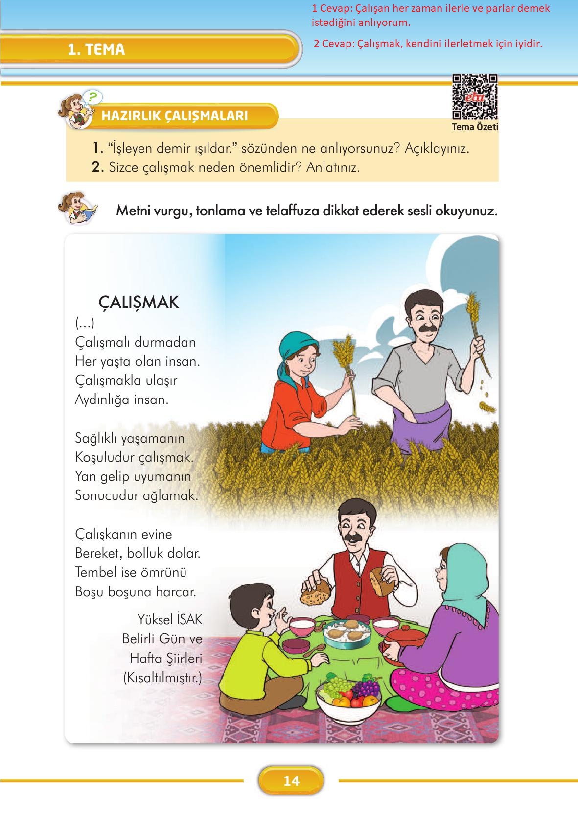 3. Sınıf İlke Yayınları Türkçe Ders Kitabı Sayfa 14 Cevapları