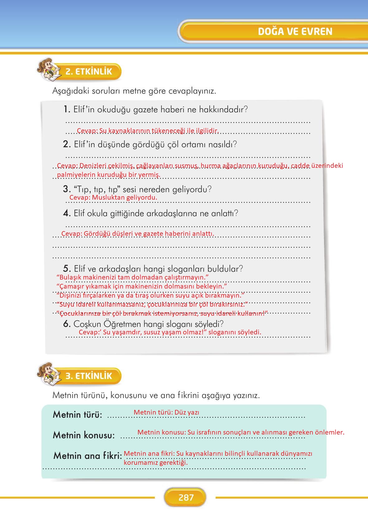 3. Sınıf İlke Yayınları Türkçe Ders Kitabı Sayfa 287 Cevapları