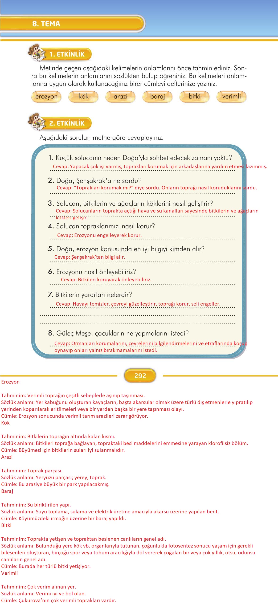 3. Sınıf İlke Yayınları Türkçe Ders Kitabı Sayfa 292 Cevapları 3. Sınıf İlke Yayınları Türkçe Ders Kitabı Sayfa 292 Cevapları