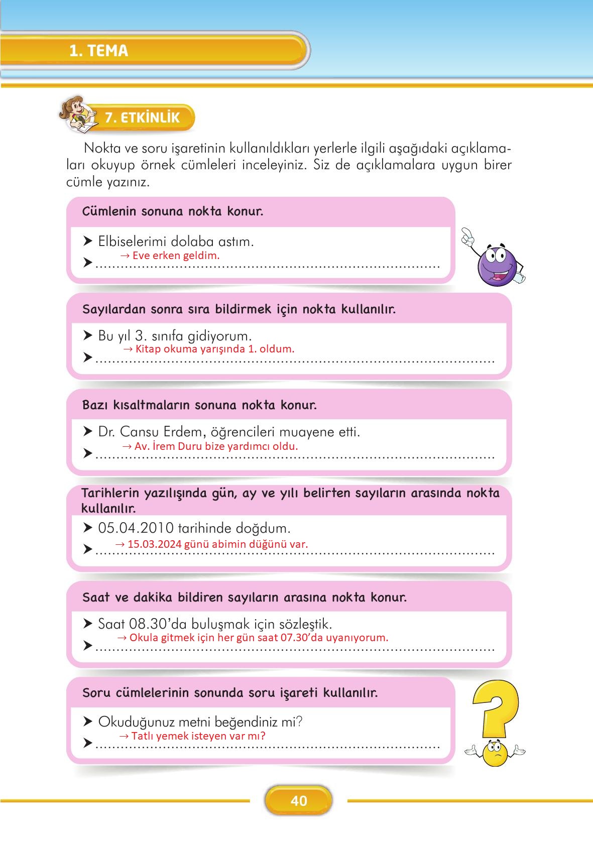 3. Sınıf İlke Yayınları Türkçe Ders Kitabı Sayfa 40 Cevapları
