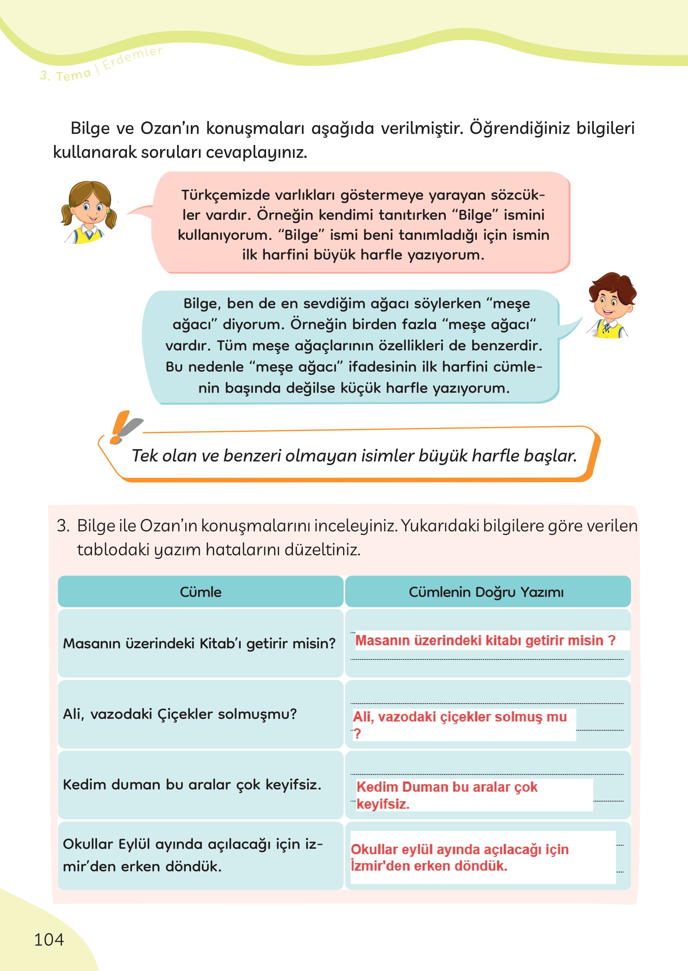 3. Sınıf Meb Yayınları Türkçe Ders Kitabı Sayfa 104 Cevapları 3. Sınıf Meb Yayınları Türkçe Ders Kitabı Sayfa 104 Cevapları