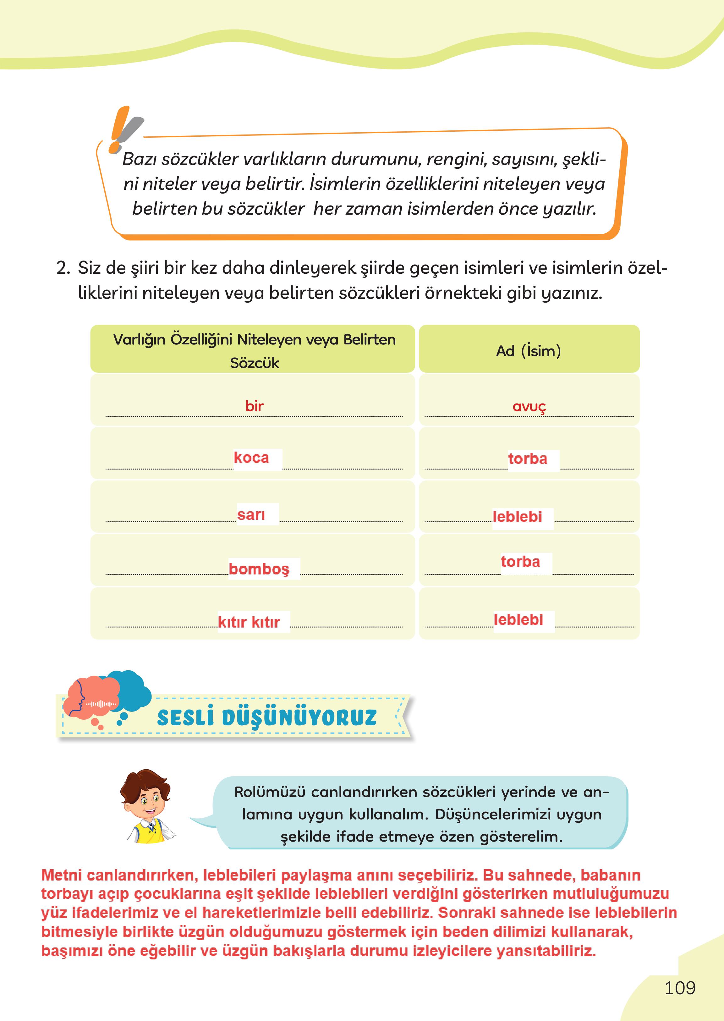3. Sınıf Meb Yayınları Türkçe Ders Kitabı Sayfa 109 Cevapları 3. Sınıf Meb Yayınları Türkçe Ders Kitabı Sayfa 109 Cevapları