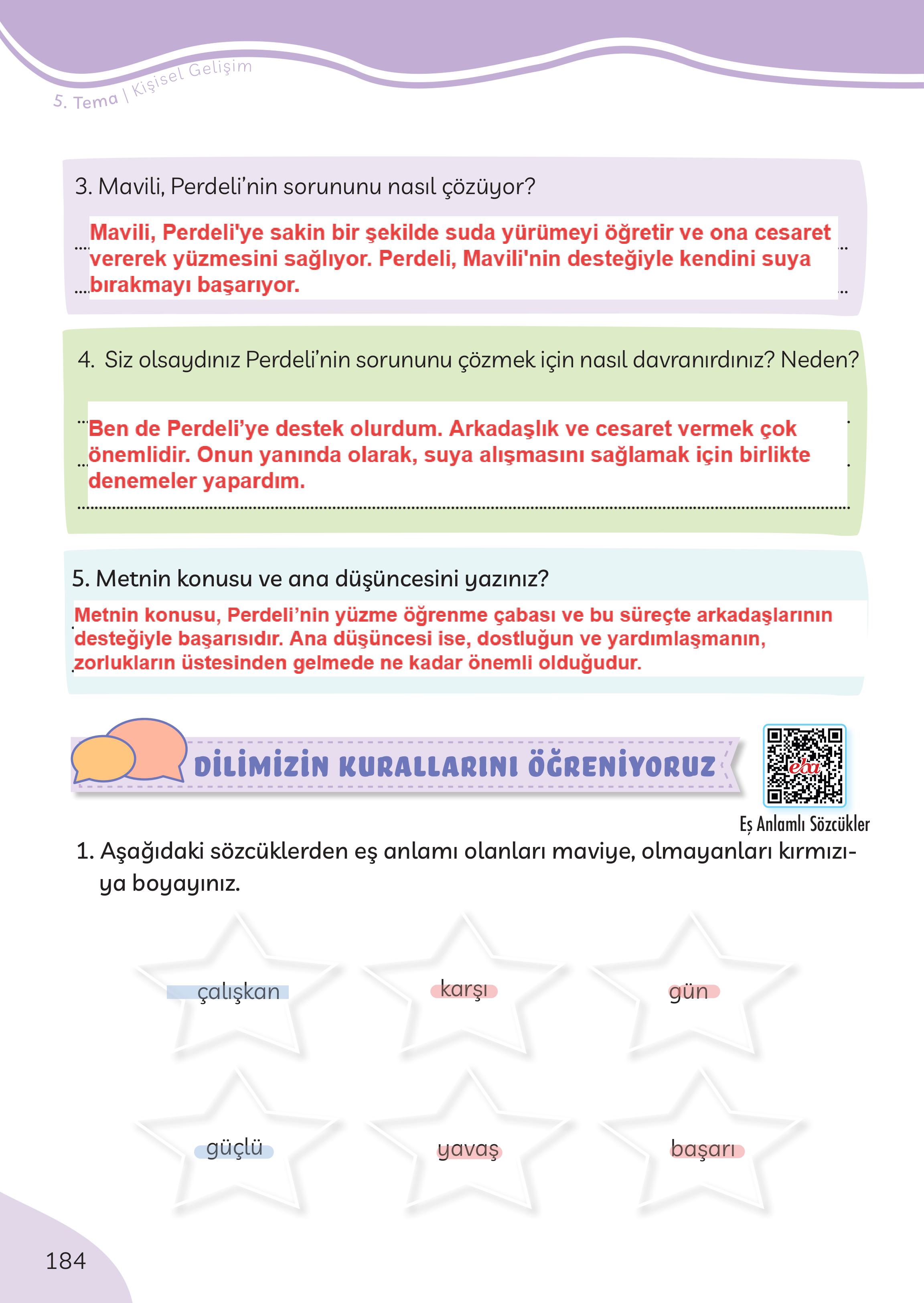 3. Sınıf Meb Yayınları Türkçe Ders Kitabı Sayfa 184 Cevapları 3. Sınıf Meb Yayınları Türkçe Ders Kitabı Sayfa 184 Cevapları
