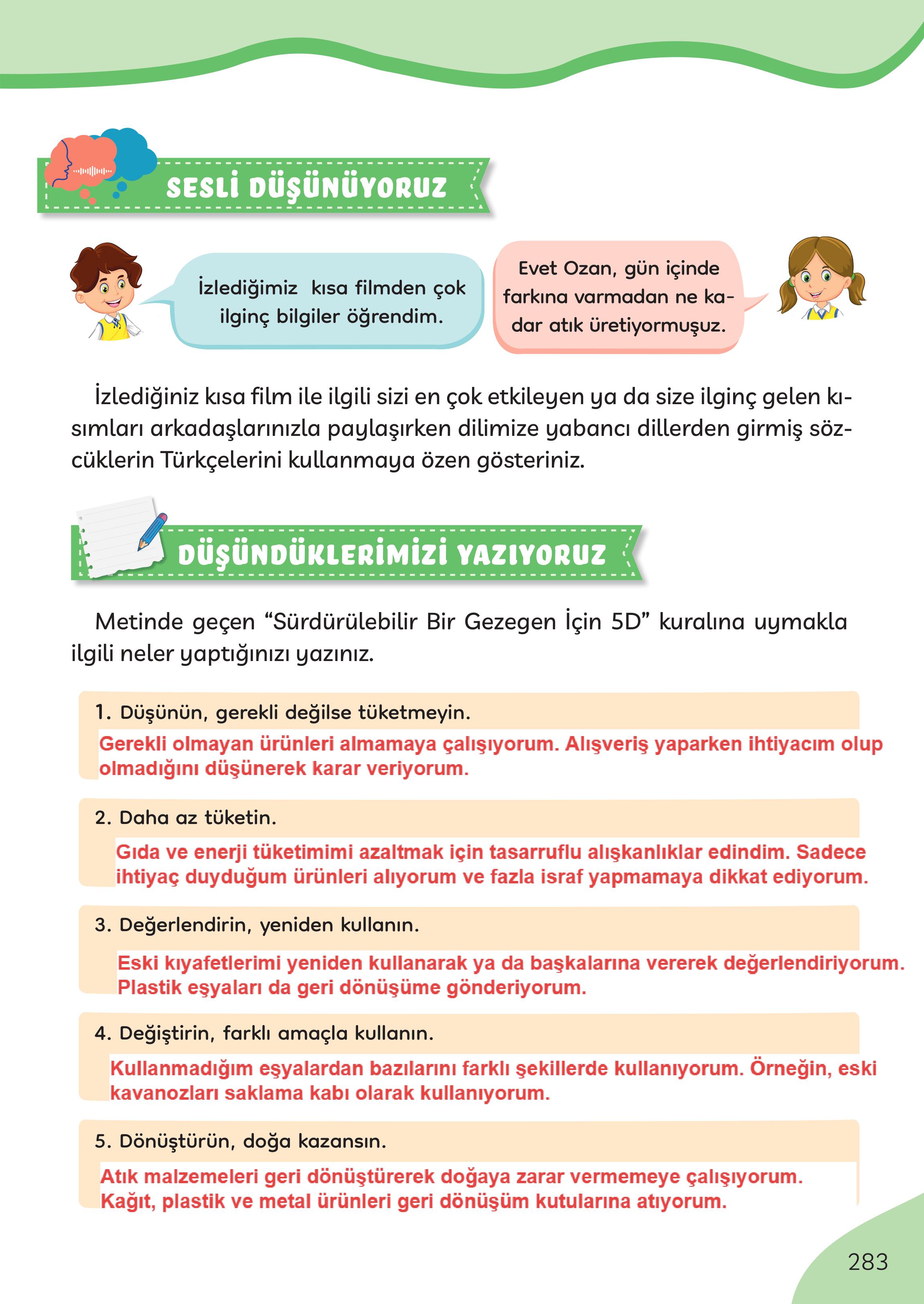 3. Sınıf Meb Yayınları Türkçe Ders Kitabı Sayfa 283 Cevapları
