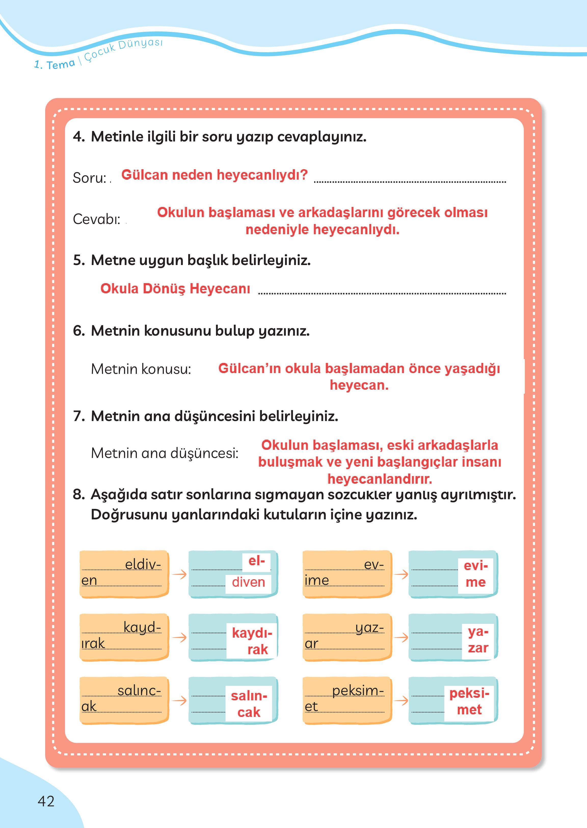 3. Sınıf Meb Yayınları Türkçe Ders Kitabı Sayfa 42 Cevapları 3. Sınıf Meb Yayınları Türkçe Ders Kitabı Sayfa 42 Cevapları