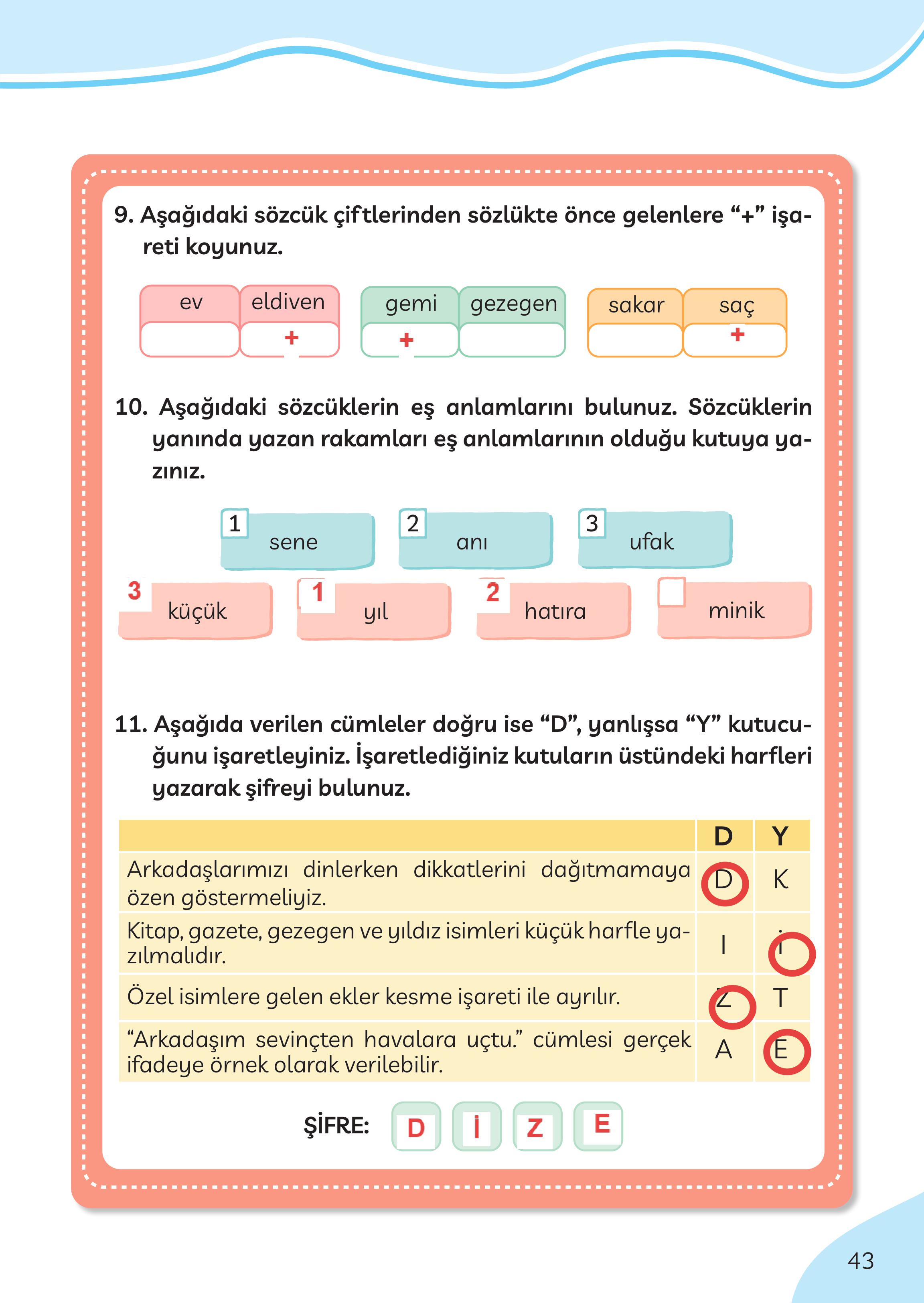 3. Sınıf Meb Yayınları Türkçe Ders Kitabı Sayfa 43 Cevapları 3. Sınıf Meb Yayınları Türkçe Ders Kitabı Sayfa 43 Cevapları