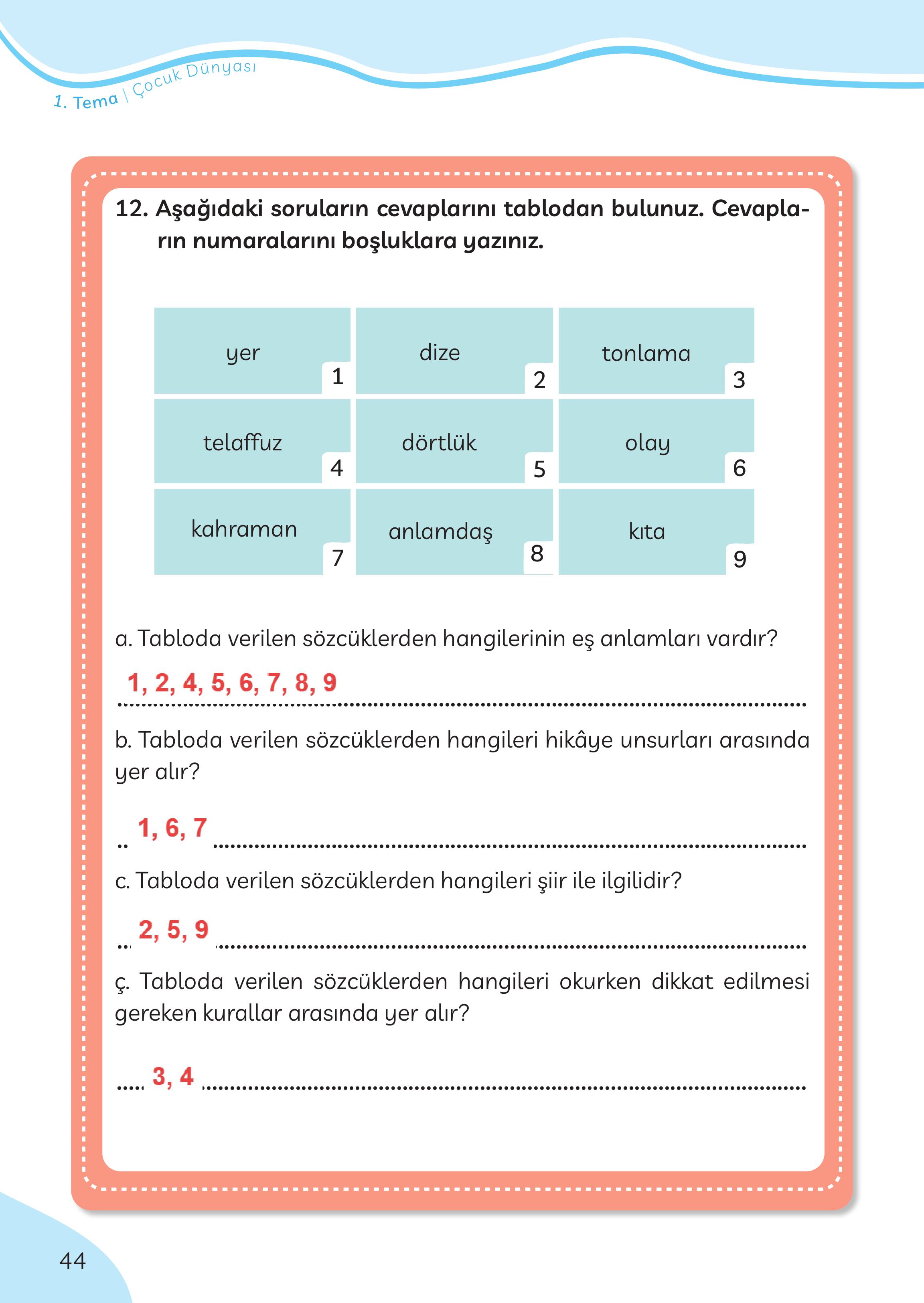 3. Sınıf Meb Yayınları Türkçe Ders Kitabı Sayfa 44 Cevapları 3. Sınıf Meb Yayınları Türkçe Ders Kitabı Sayfa 44 Cevapları