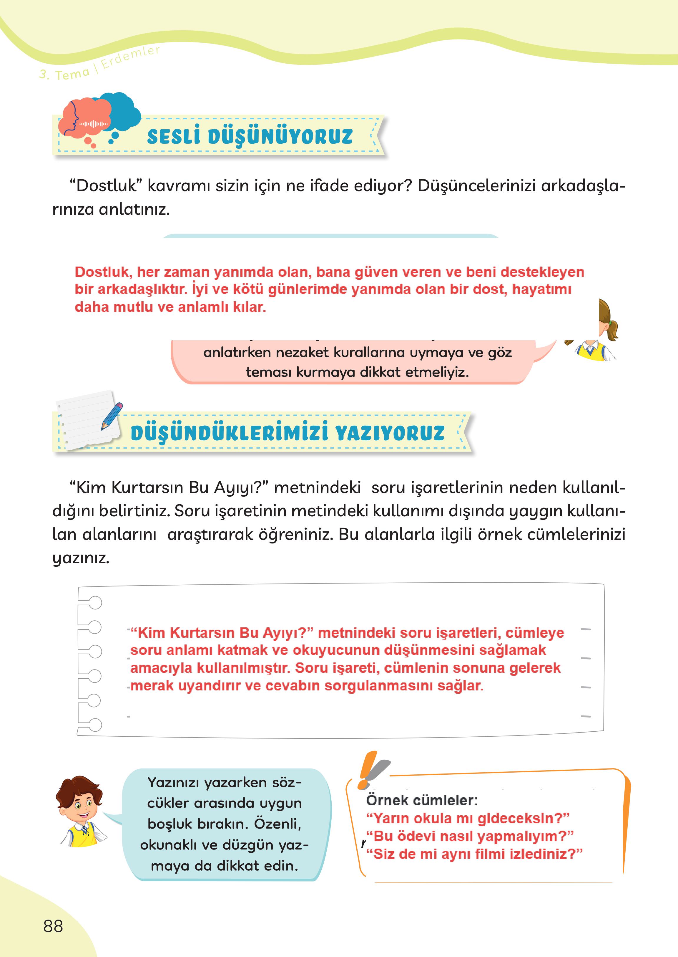 3. Sınıf Meb Yayınları Türkçe Ders Kitabı Sayfa 88 Cevapları