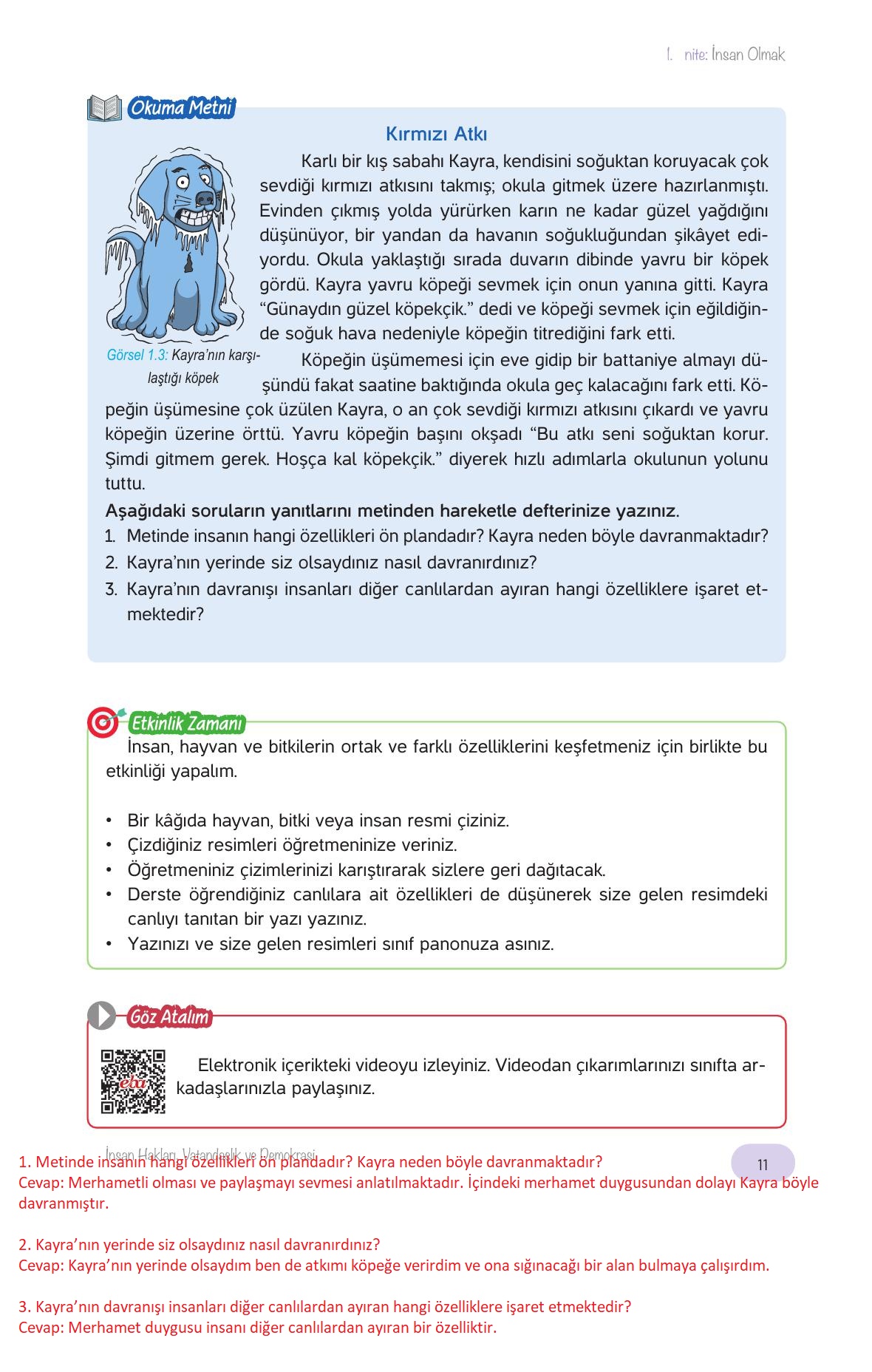 4. Sınıf Hecce Yayıncılık İnsan Hakları Vatandaşlık Ve Demokrasi Ders Kitabı Sayfa 11 Cevapları