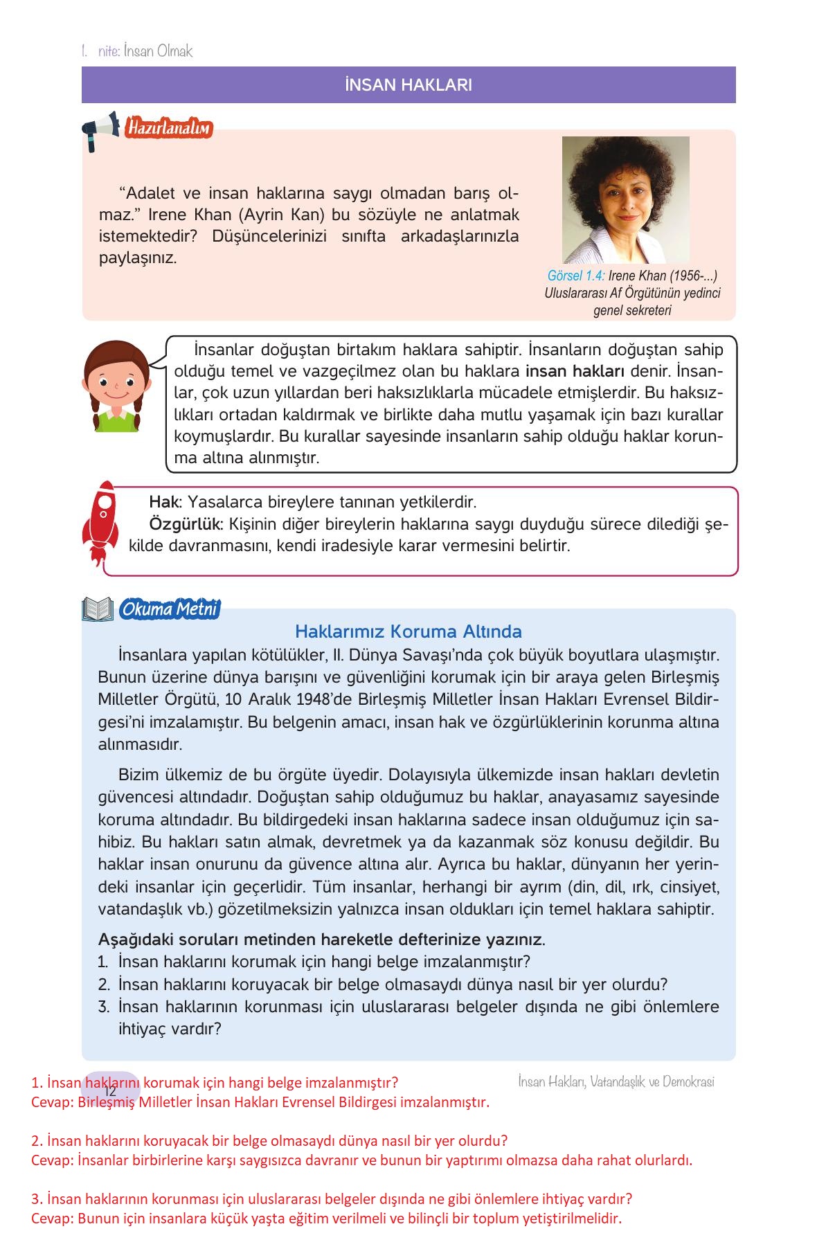 4. Sınıf Hecce Yayıncılık İnsan Hakları Vatandaşlık Ve Demokrasi Ders Kitabı Sayfa 12 Cevapları