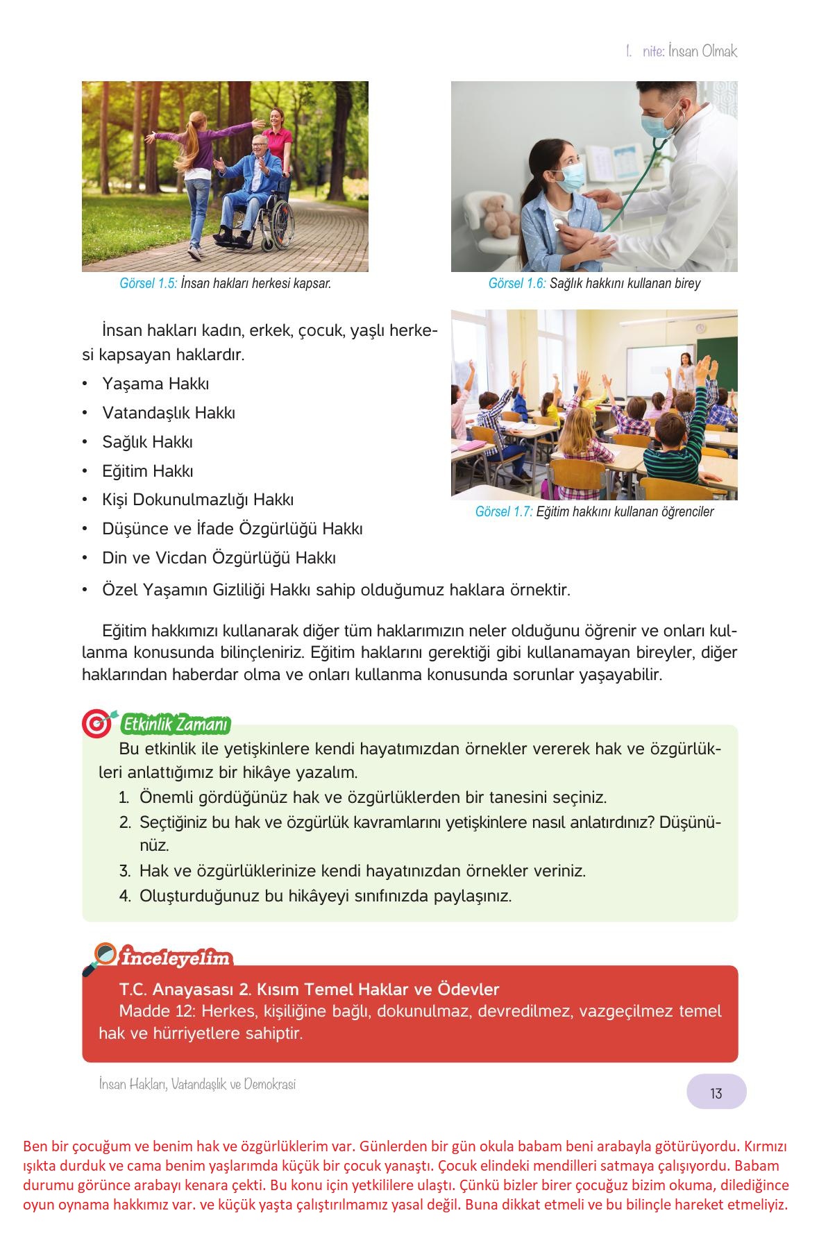 4. Sınıf Hecce Yayıncılık İnsan Hakları Vatandaşlık Ve Demokrasi Ders Kitabı Sayfa 13 Cevapları