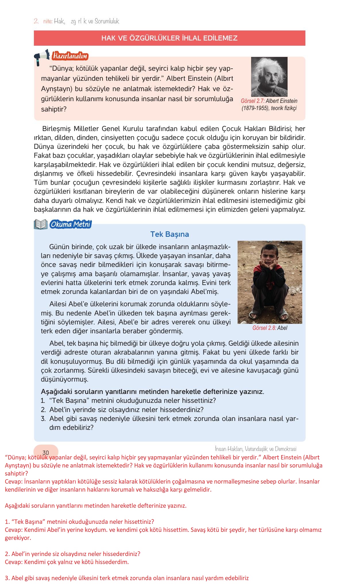 4. Sınıf Hecce Yayıncılık İnsan Hakları Vatandaşlık Ve Demokrasi Ders Kitabı Sayfa 30 Cevapları