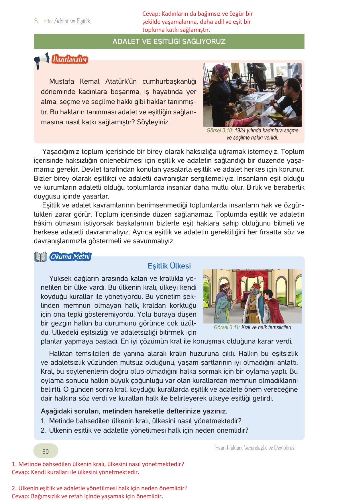 4. Sınıf Hecce Yayıncılık İnsan Hakları Vatandaşlık Ve Demokrasi Ders Kitabı Sayfa 50 Cevapları