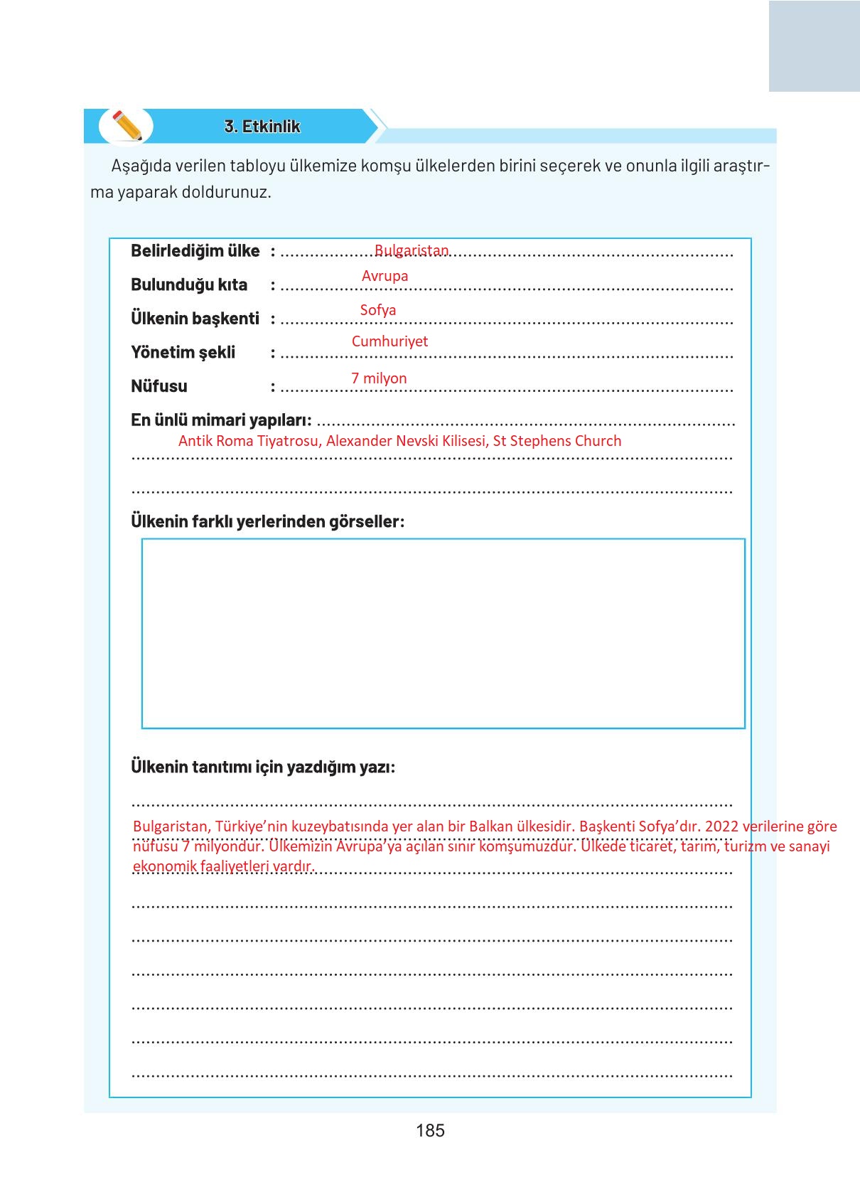 4. Sınıf Hecce Yayıncılık Sosyal Bilgiler Ders Kitabı Sayfa 185 Cevapları