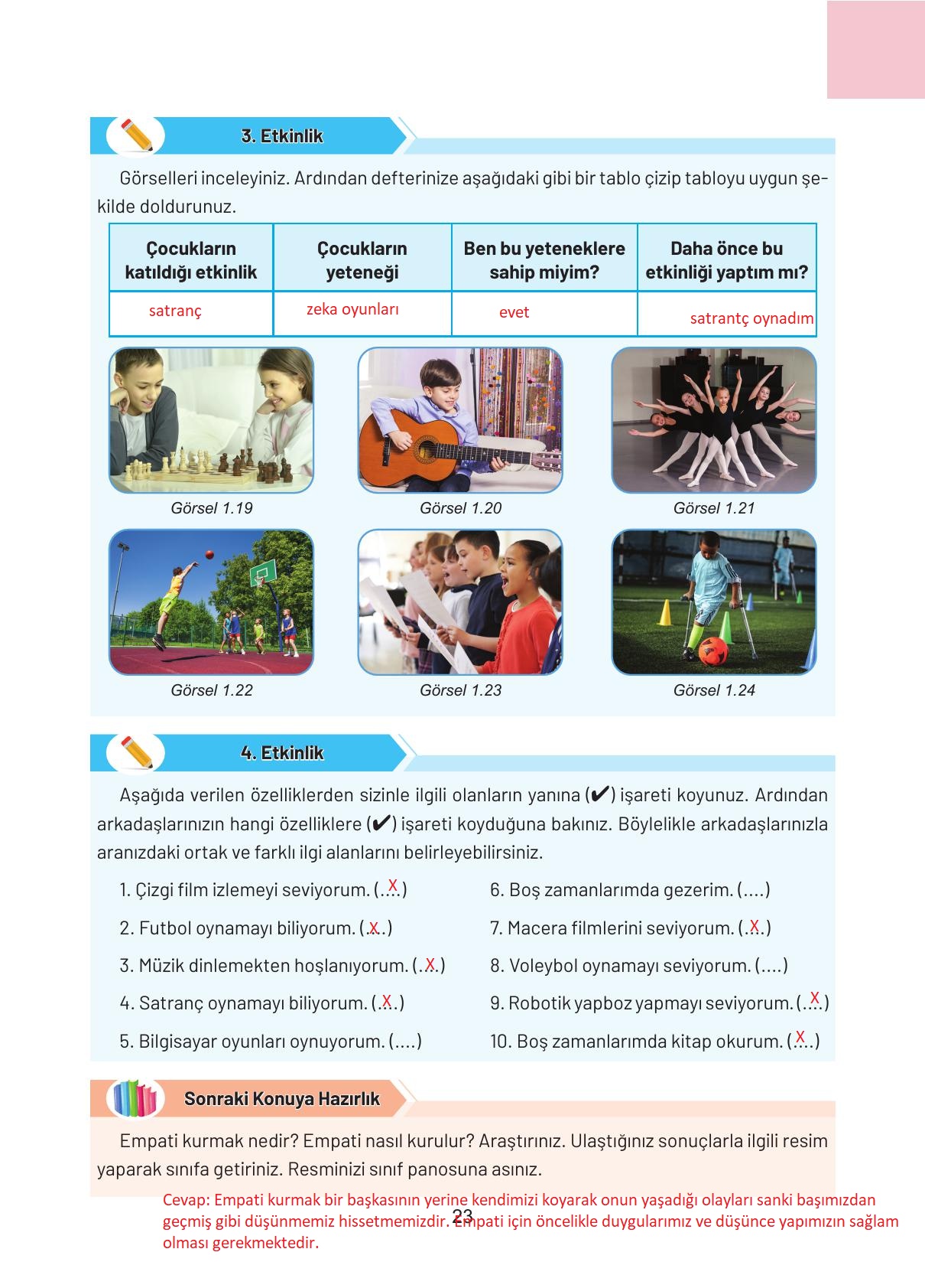 4. Sınıf Hecce Yayıncılık Sosyal Bilgiler Ders Kitabı Sayfa 23 Cevapları