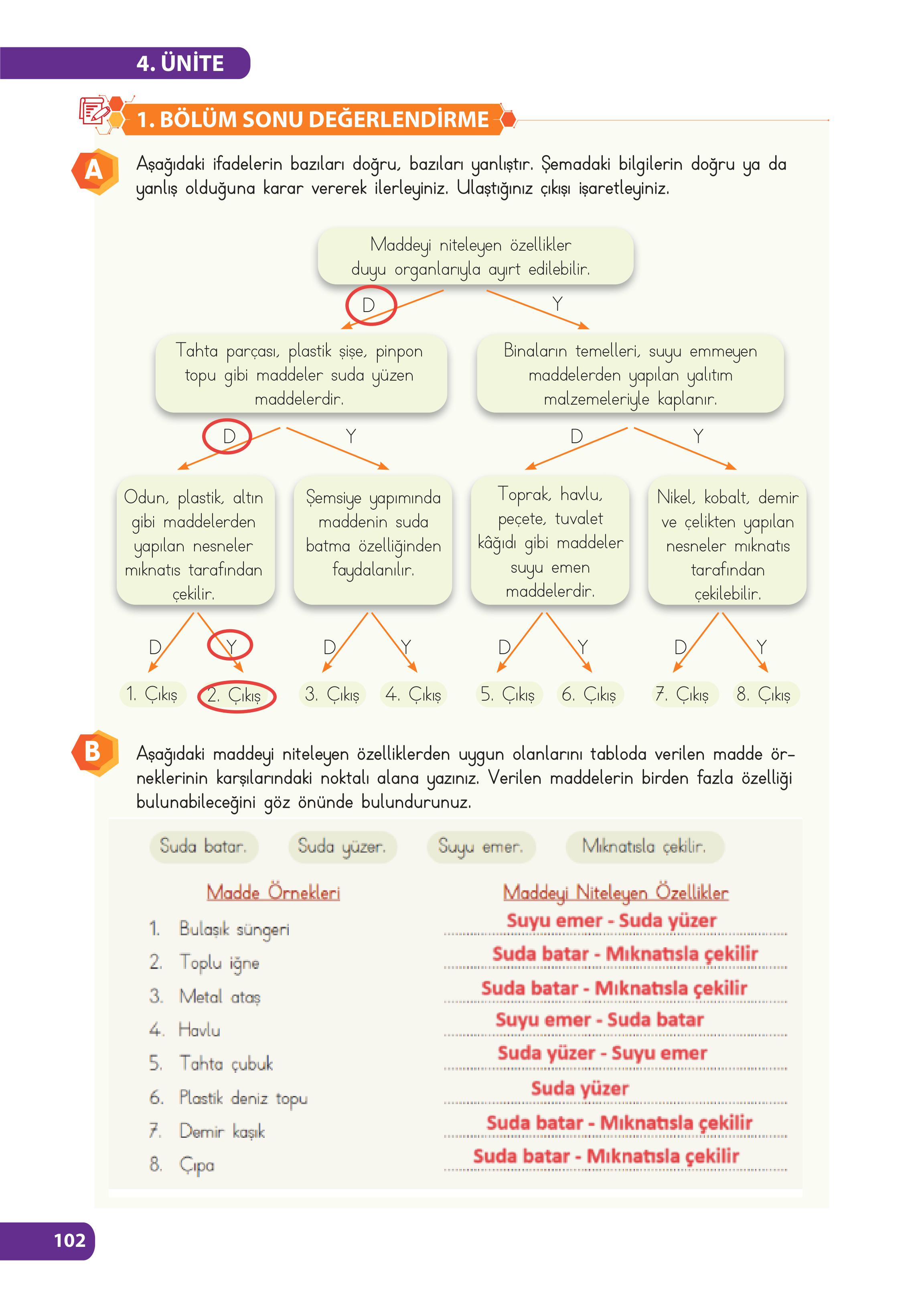 4. Sınıf Meb Yayınları Fen Bilimleri Ders Kitabı Sayfa 102 Cevapları