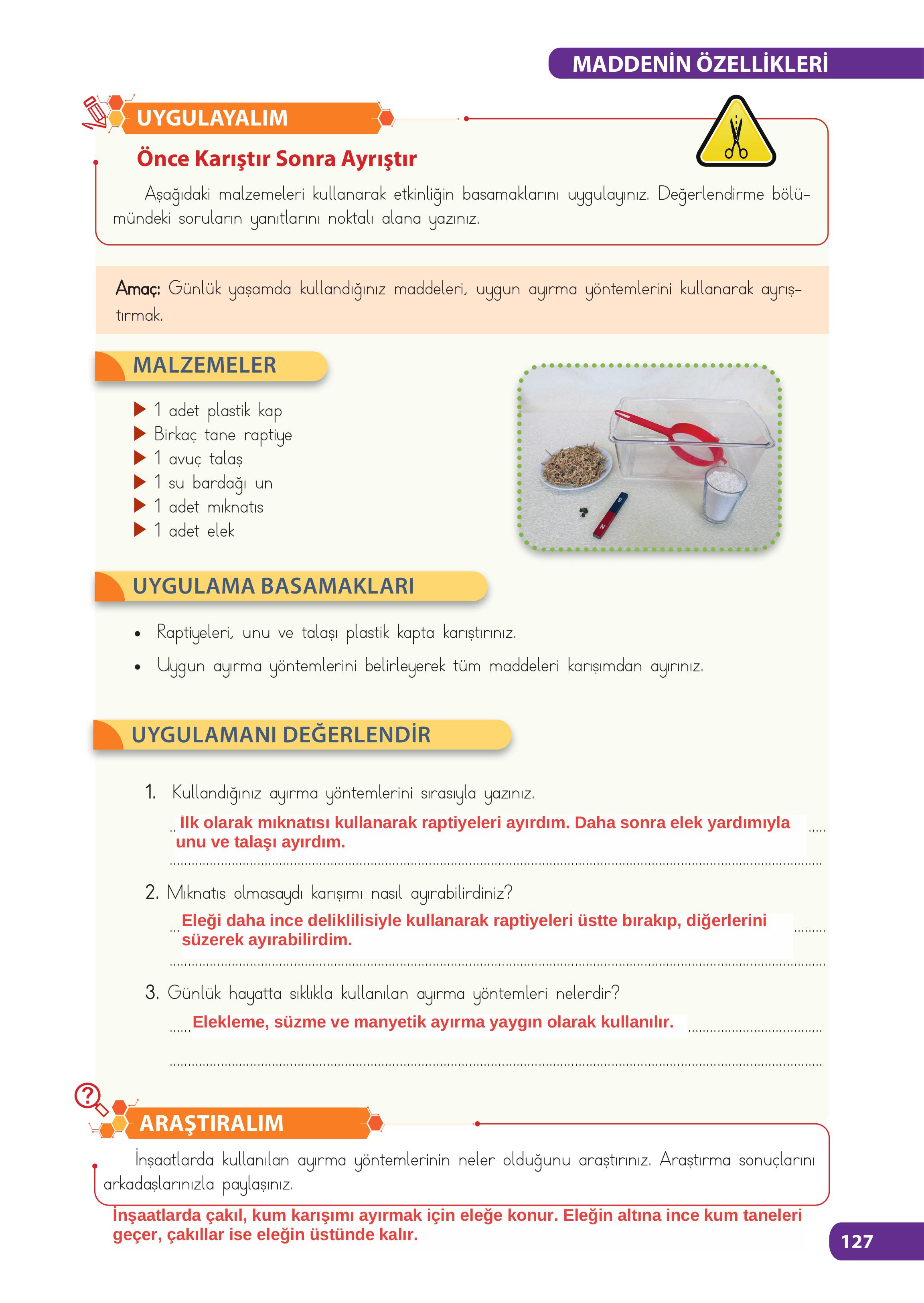 4. Sınıf Meb Yayınları Fen Bilimleri Ders Kitabı Sayfa 127 Cevapları