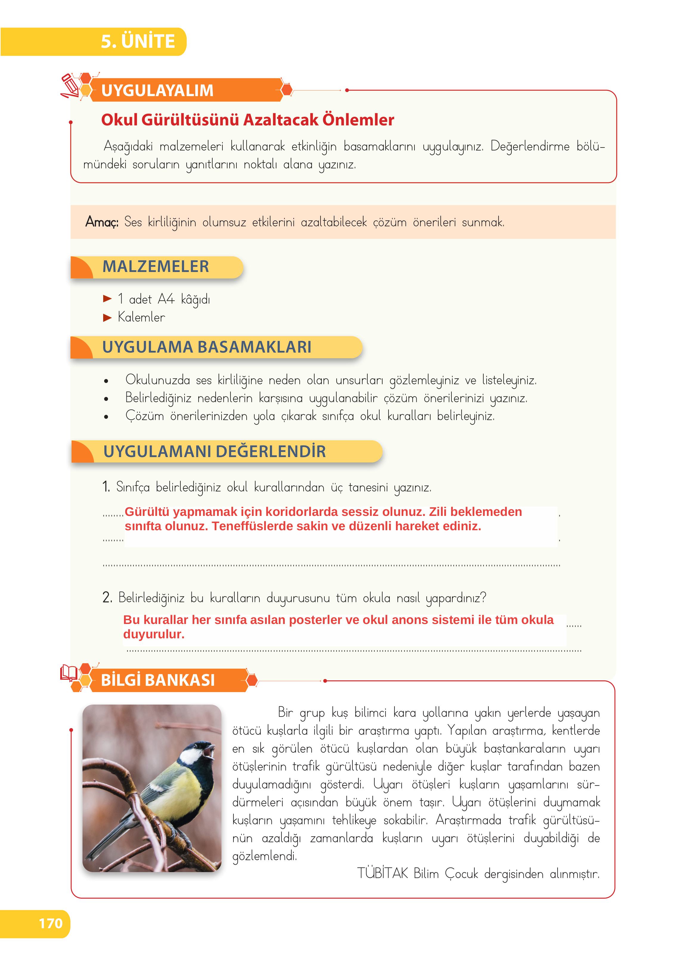 4. Sınıf Meb Yayınları Fen Bilimleri Ders Kitabı Sayfa 170 Cevapları