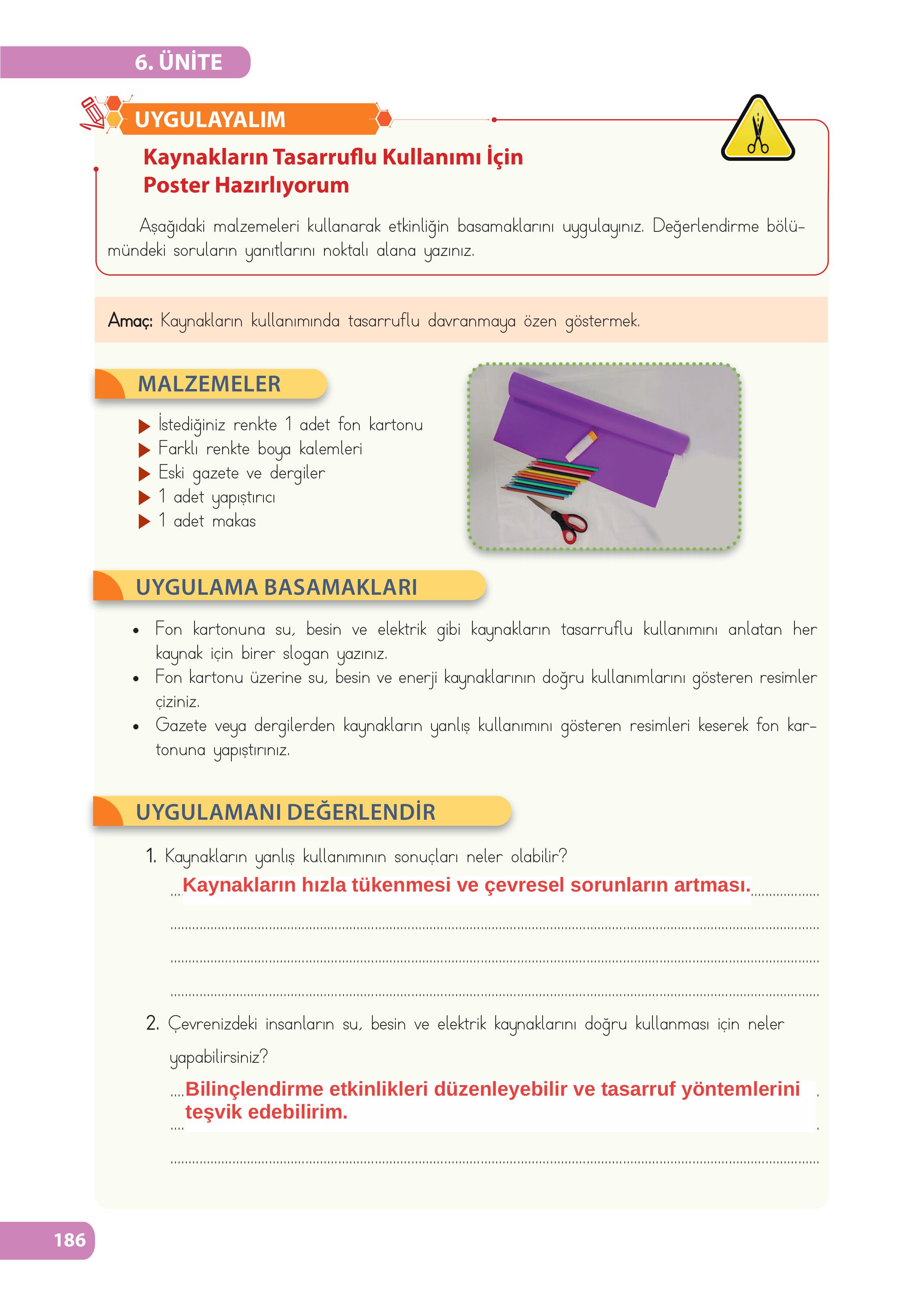 4. Sınıf Meb Yayınları Fen Bilimleri Ders Kitabı Sayfa 186 Cevapları