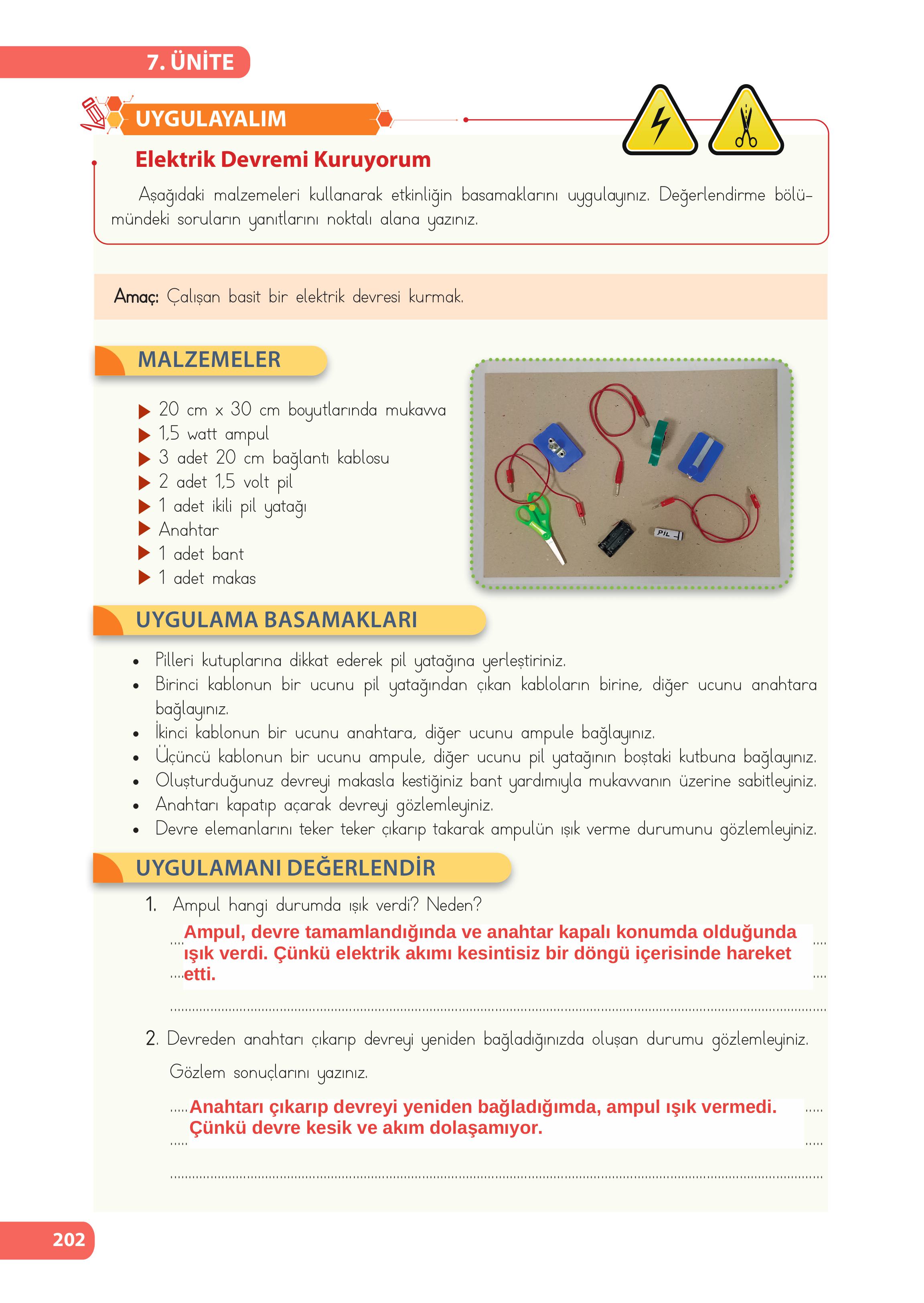 4. Sınıf Meb Yayınları Fen Bilimleri Ders Kitabı Sayfa 202 Cevapları