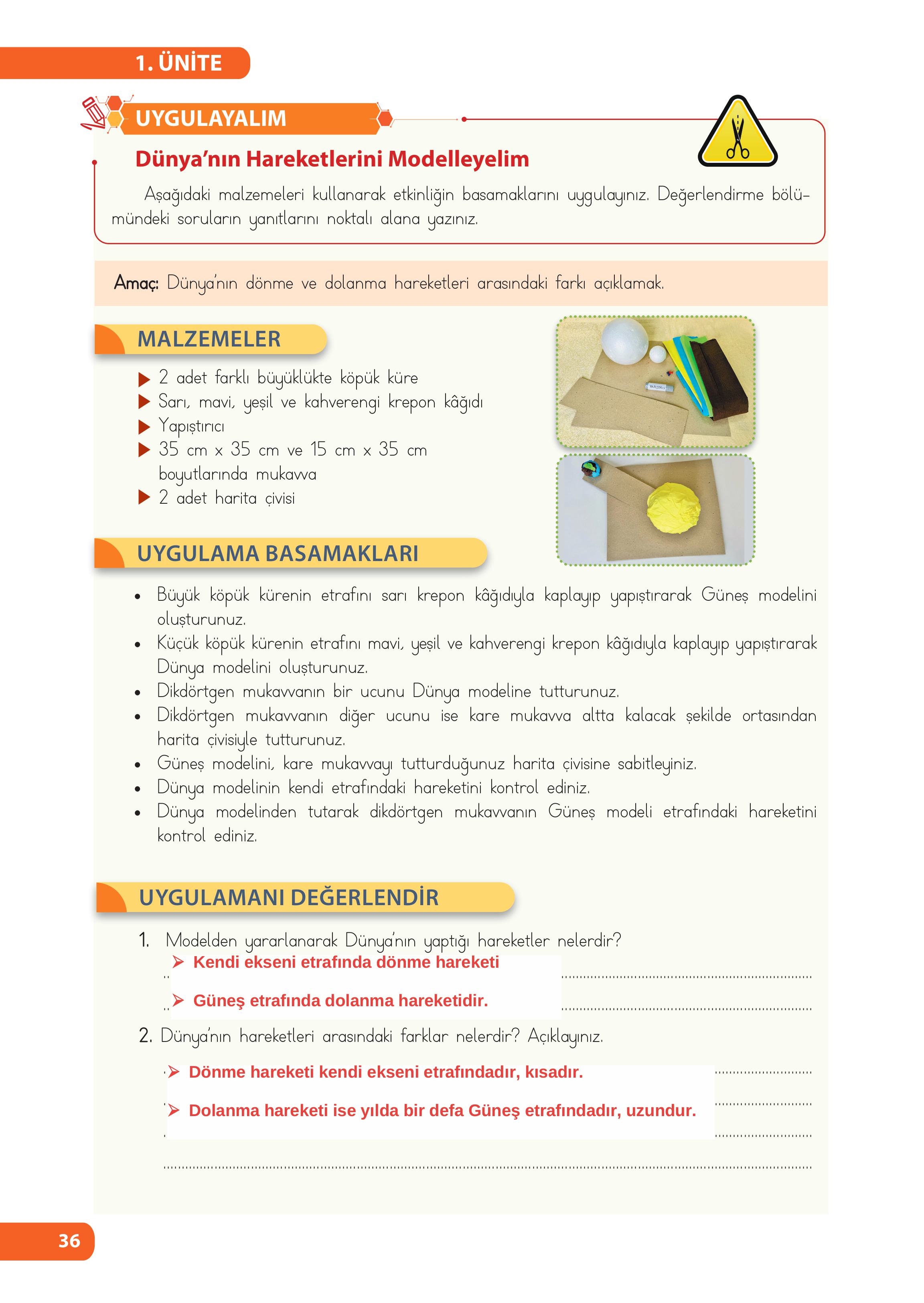 4. Sınıf Meb Yayınları Fen Bilimleri Ders Kitabı Sayfa 36 Cevapları