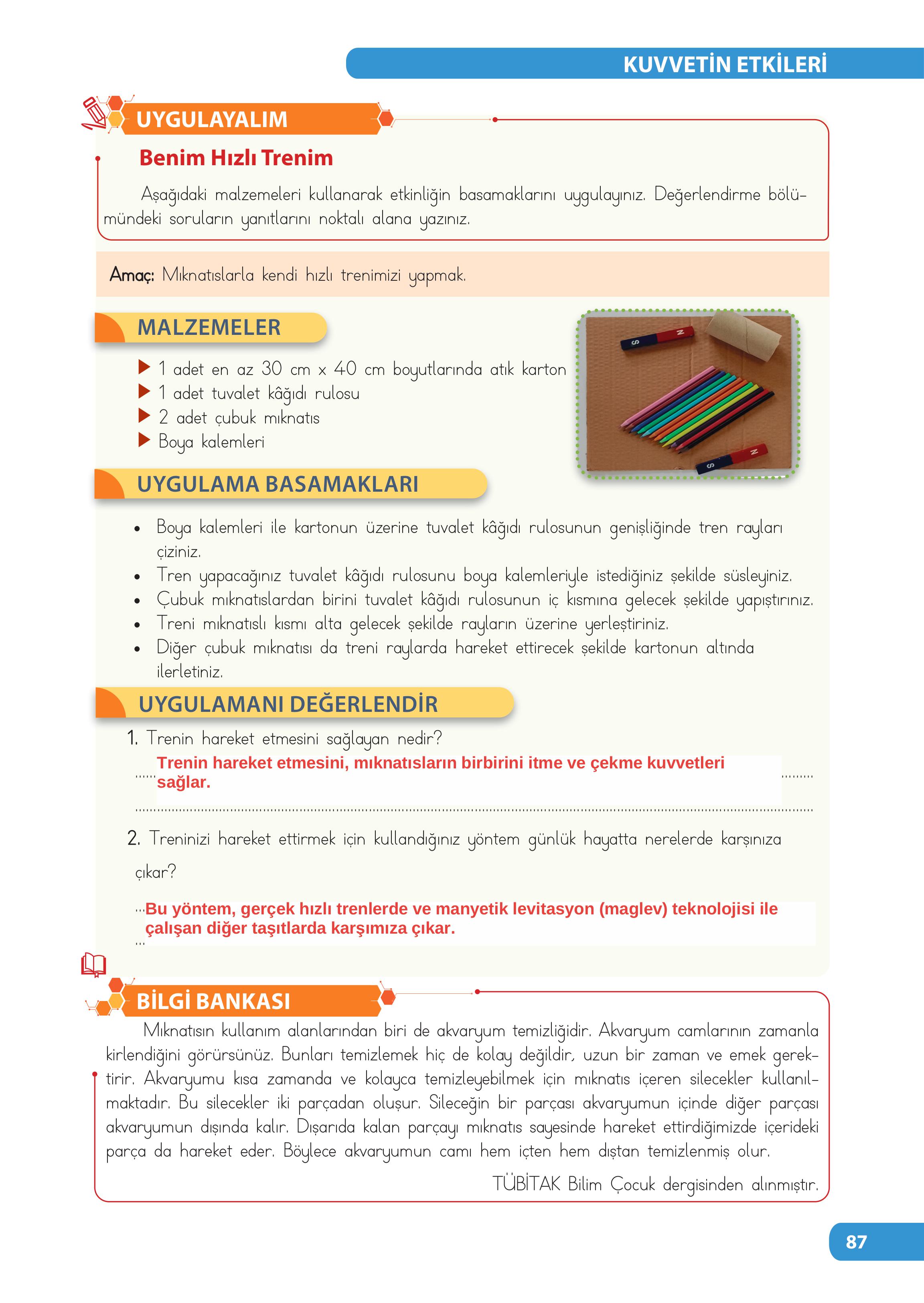 4. Sınıf Meb Yayınları Fen Bilimleri Ders Kitabı Sayfa 87 Cevapları
