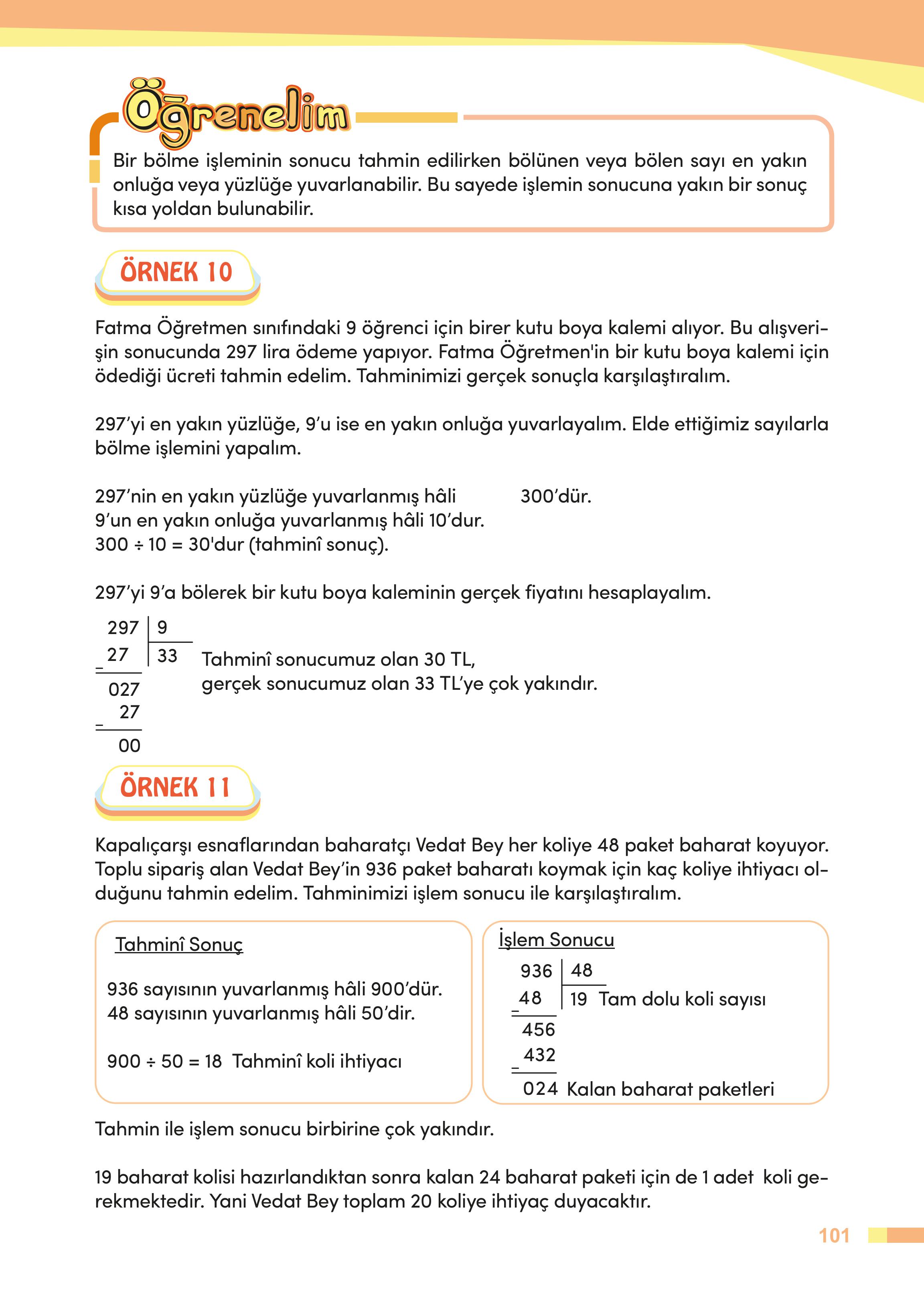 4. Sınıf Meb Yayınları Matematik Ders Kitabı Sayfa 101 Cevapları