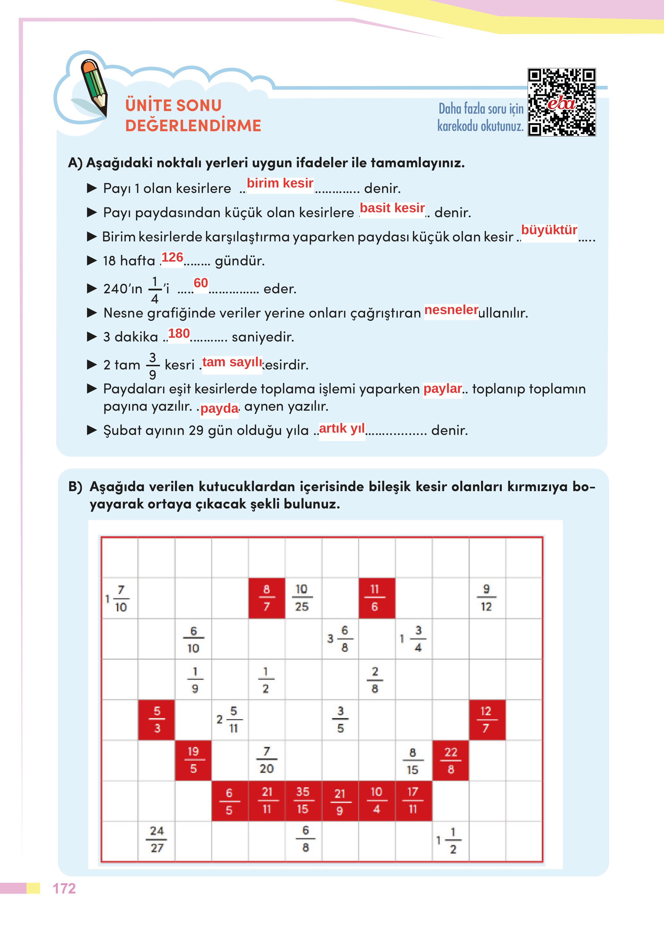 4. Sınıf Meb Yayınları Matematik Ders Kitabı Sayfa 172 Cevapları