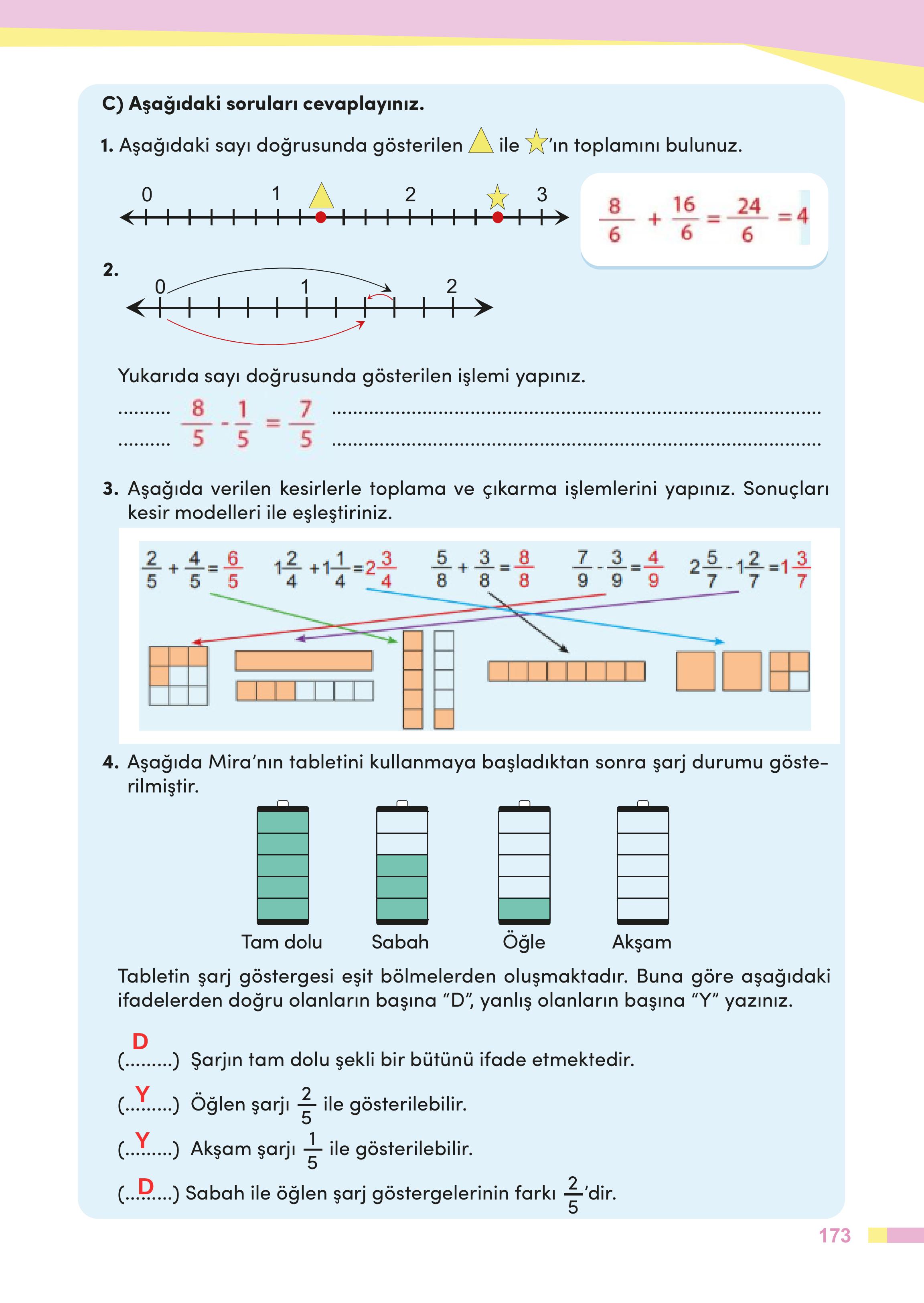 4. Sınıf Meb Yayınları Matematik Ders Kitabı Sayfa 173 Cevapları