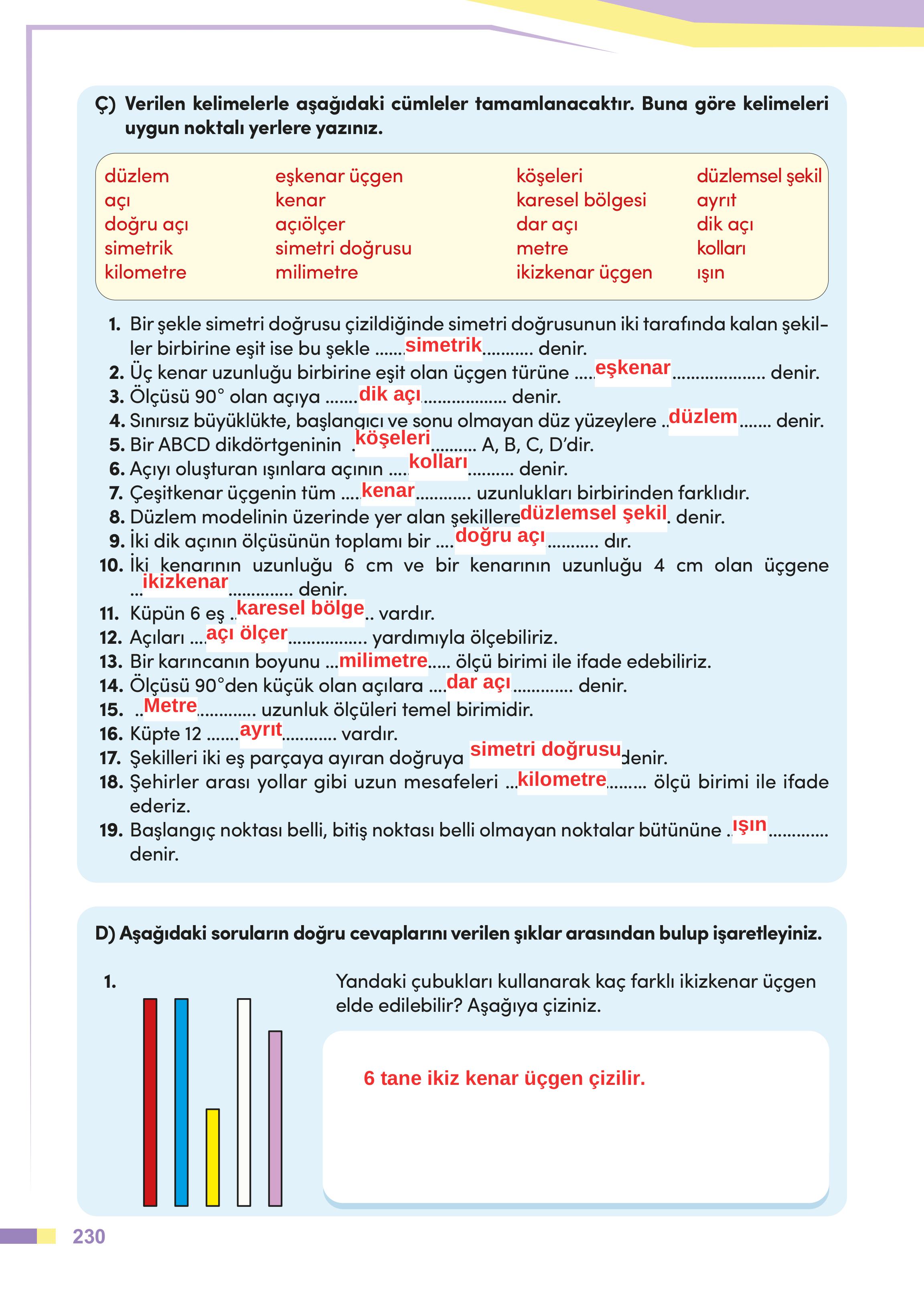 4. Sınıf Meb Yayınları Matematik Ders Kitabı Sayfa 230 Cevapları 4. Sınıf Meb Yayınları Matematik Ders Kitabı Sayfa 230 Cevapları