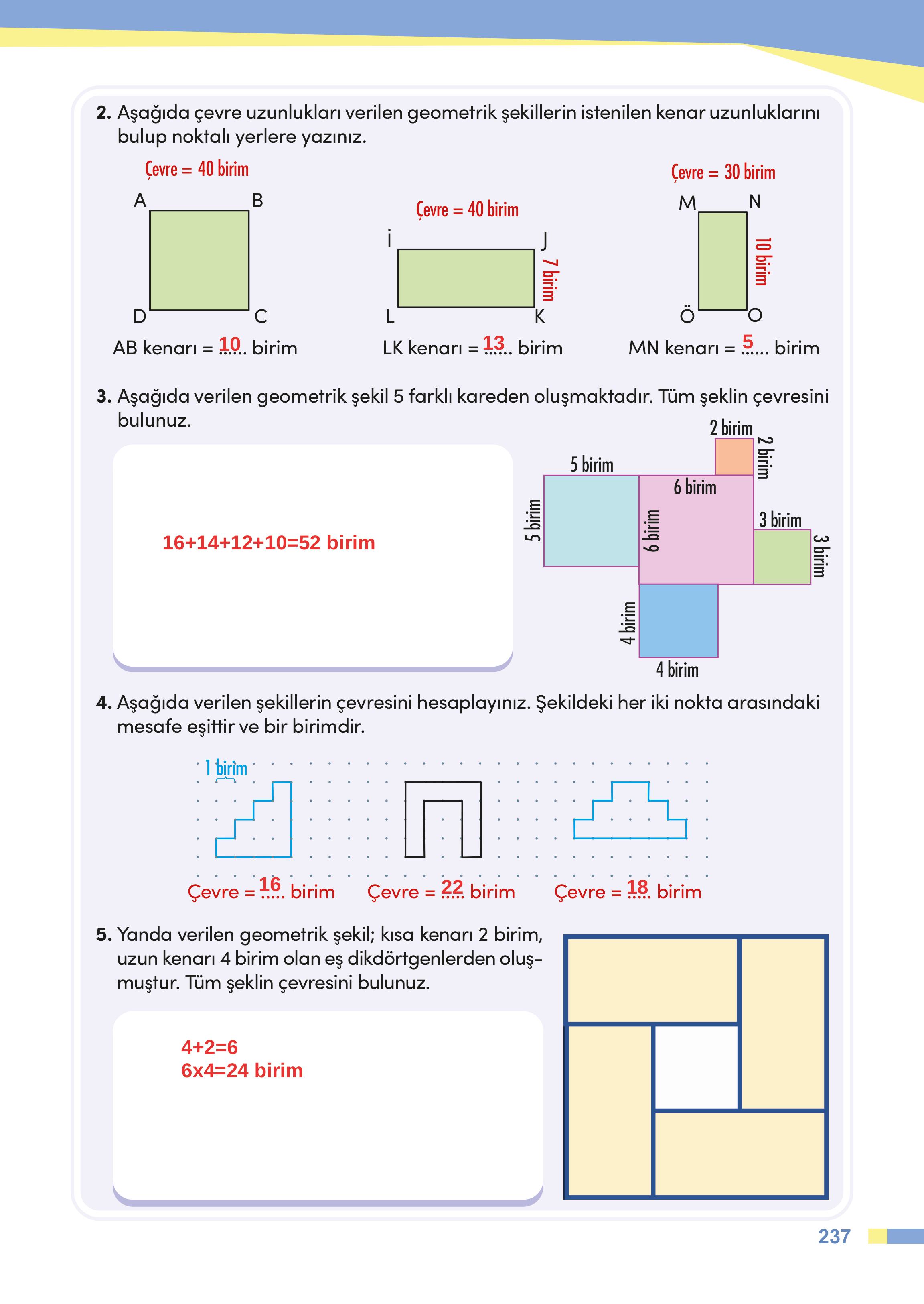 4. Sınıf Meb Yayınları Matematik Ders Kitabı Sayfa 237 Cevapları