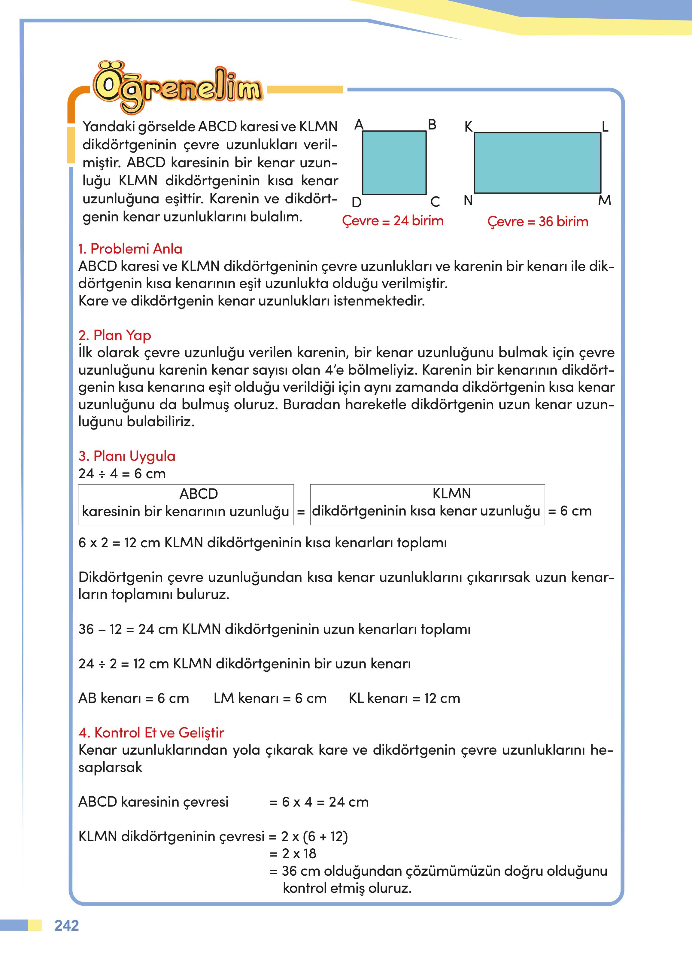 4. Sınıf Meb Yayınları Matematik Ders Kitabı Sayfa 242 Cevapları