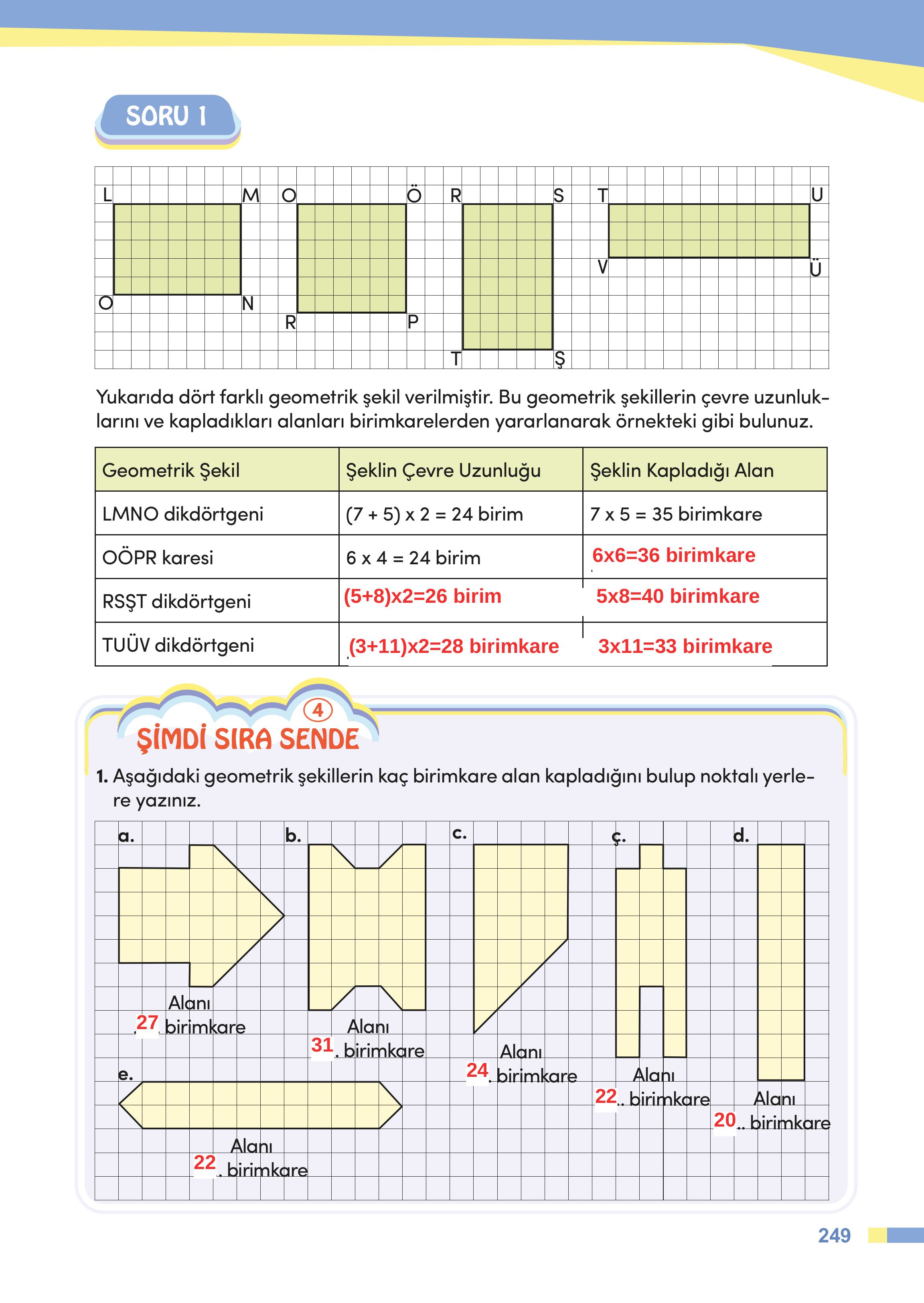 4. Sınıf Meb Yayınları Matematik Ders Kitabı Sayfa 249 Cevapları