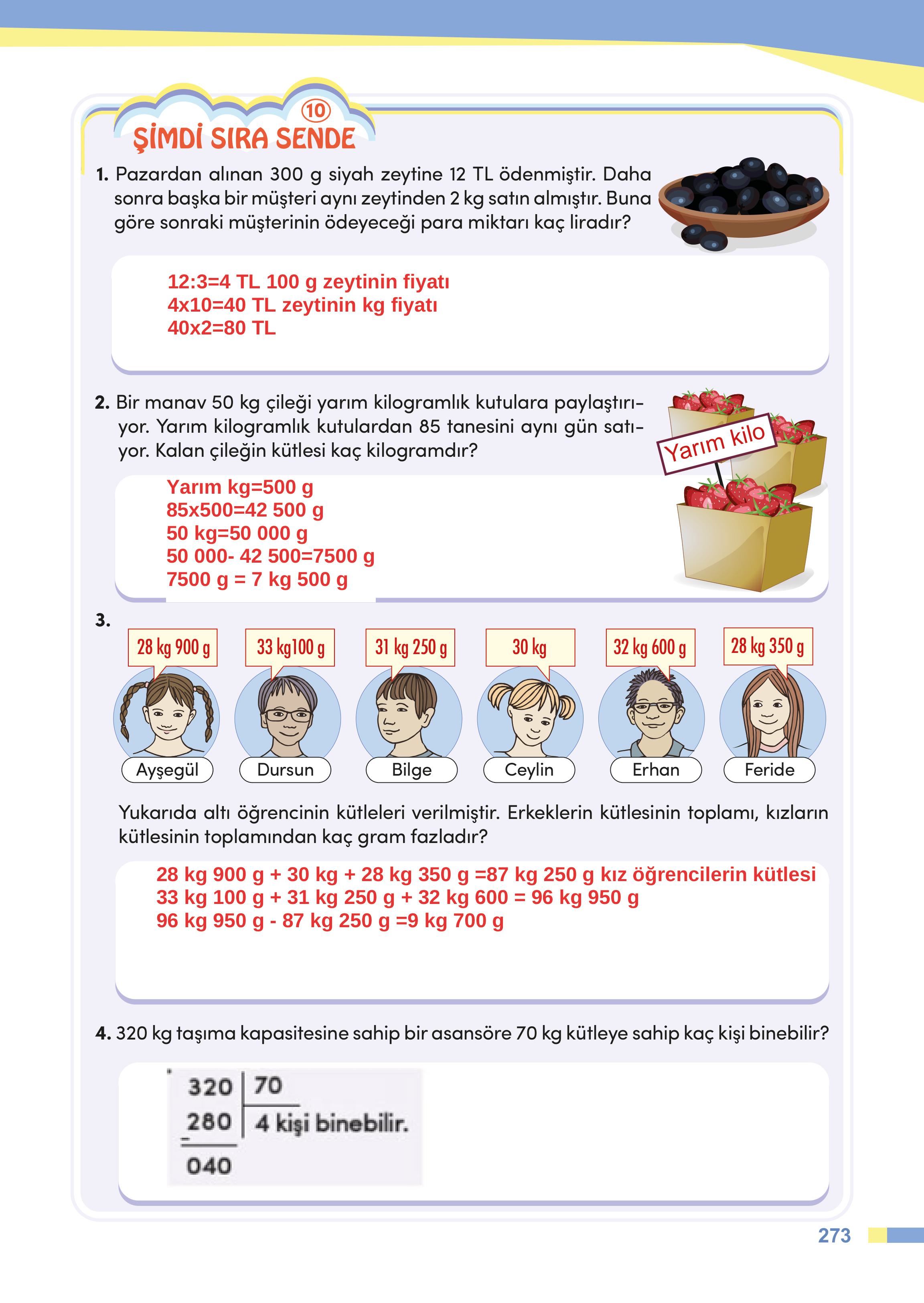 4. Sınıf Meb Yayınları Matematik Ders Kitabı Sayfa 273 Cevapları