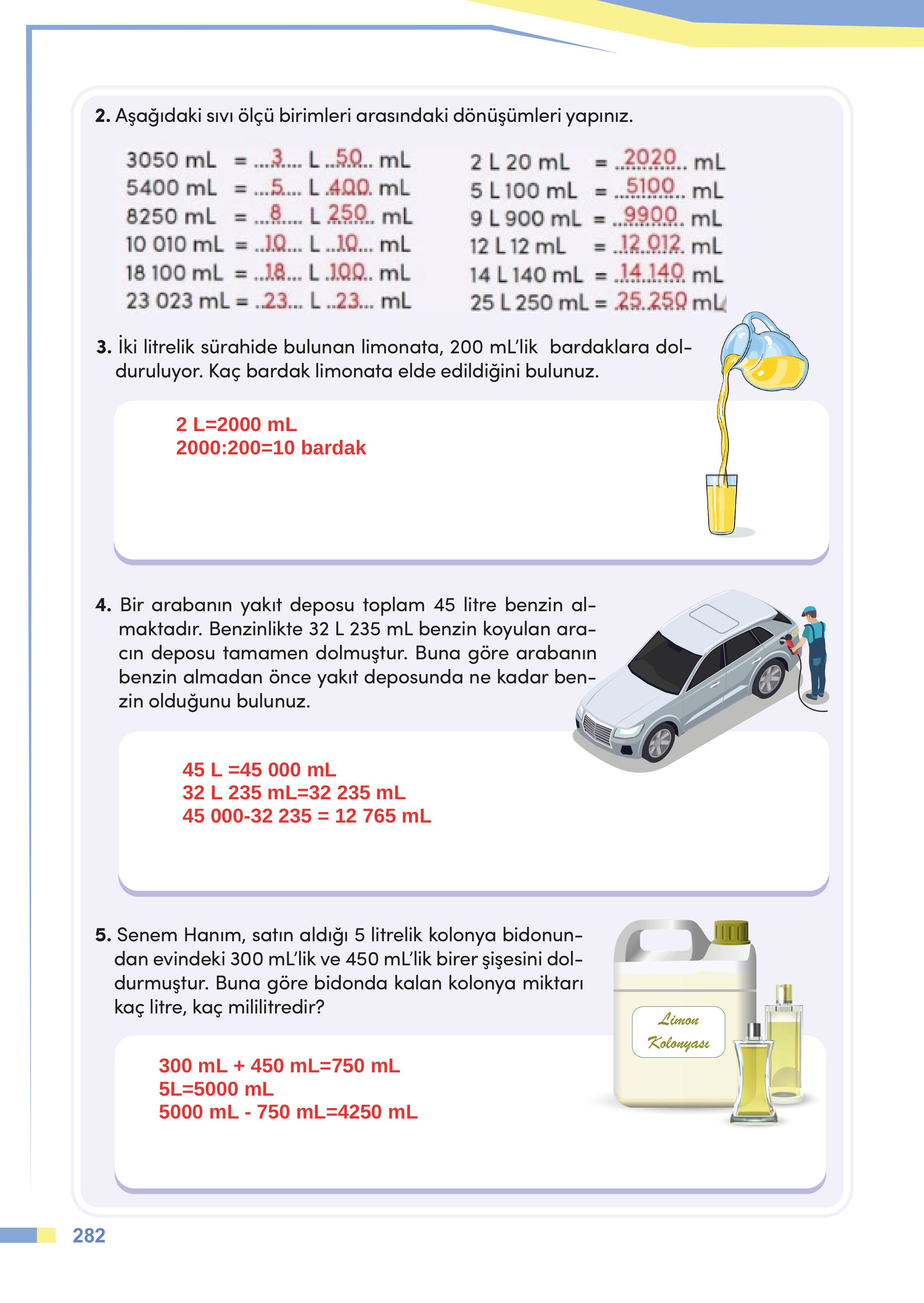 4. Sınıf Meb Yayınları Matematik Ders Kitabı Sayfa 282 Cevapları