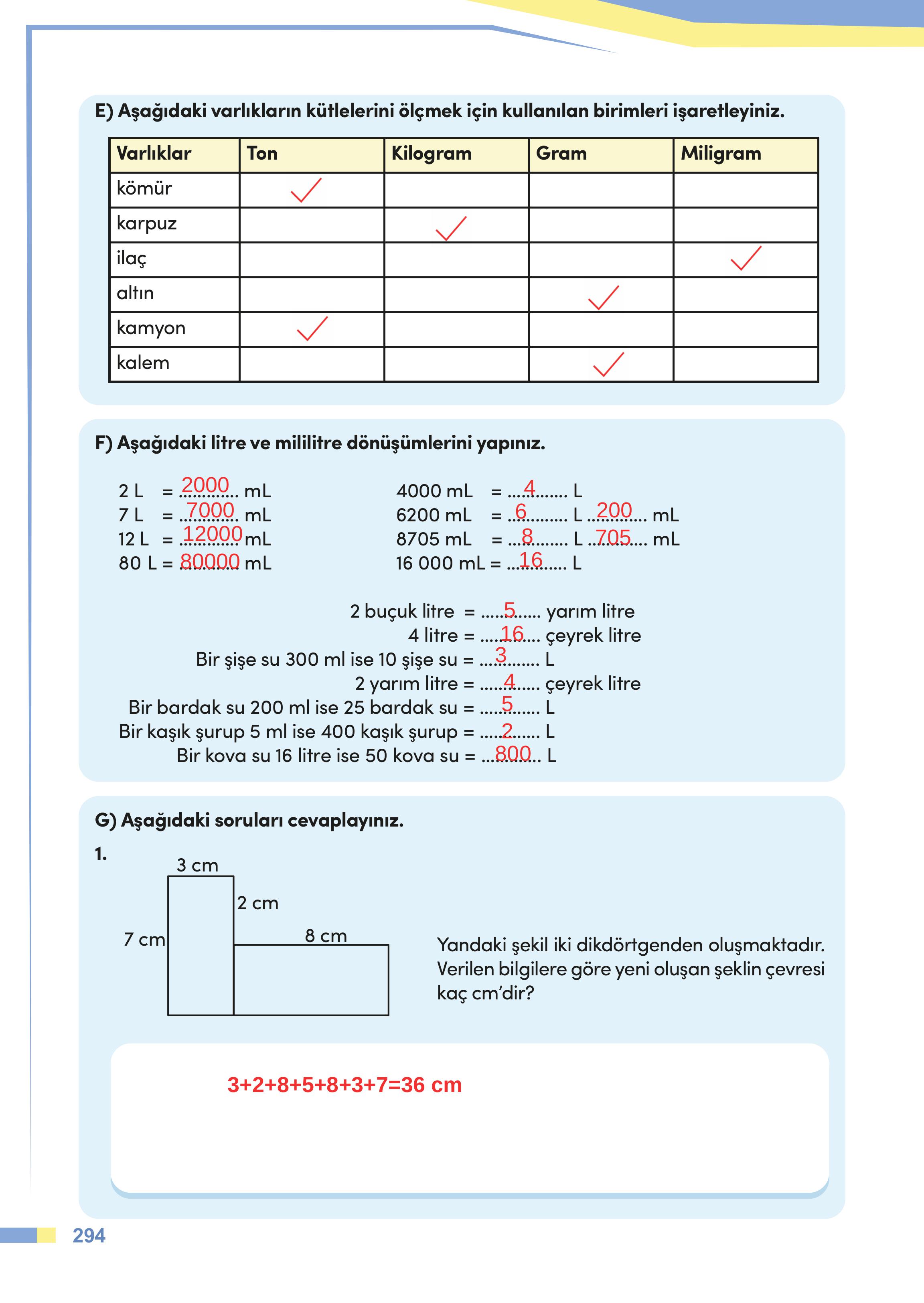 4. Sınıf Meb Yayınları Matematik Ders Kitabı Sayfa 294 Cevapları