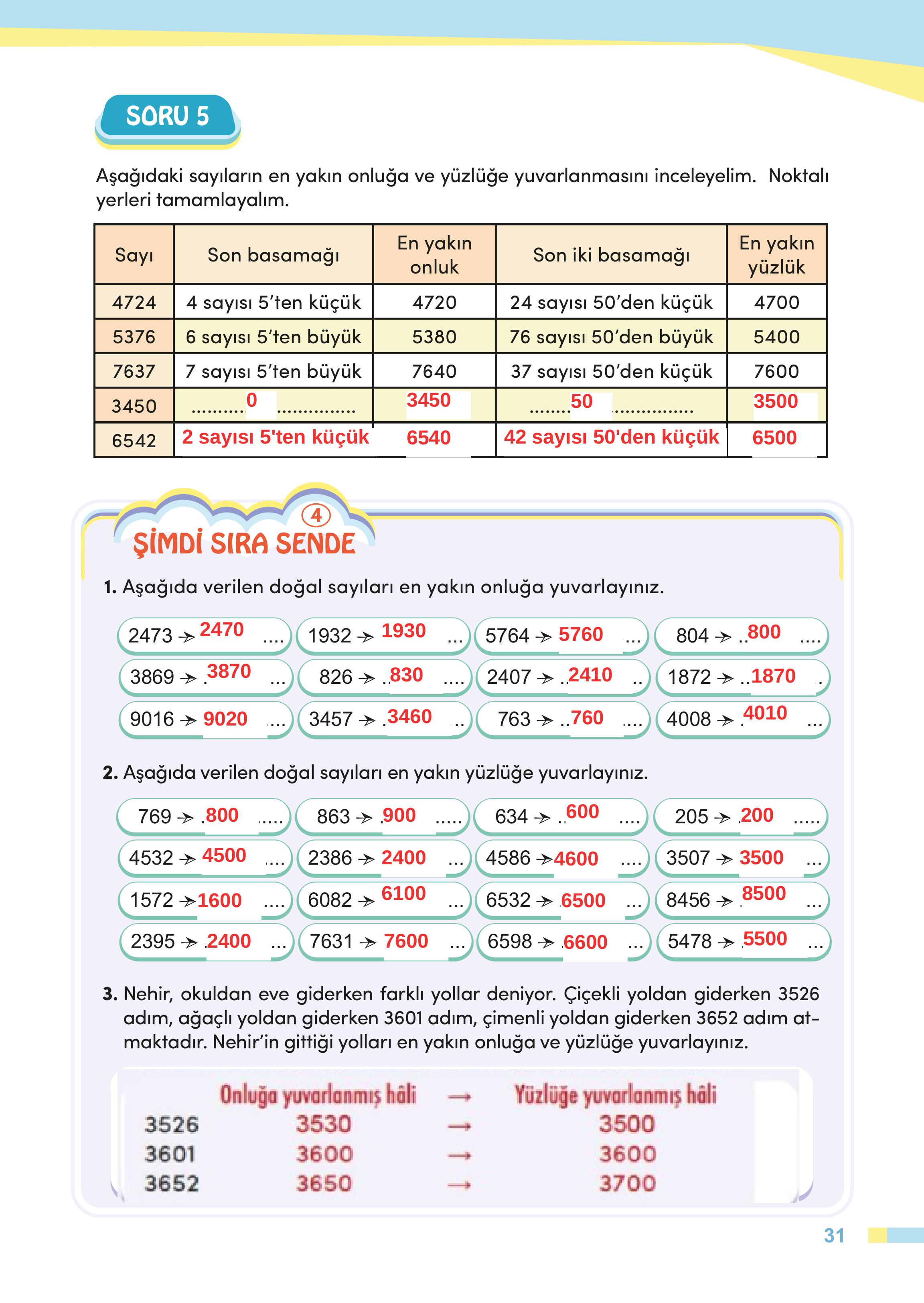 4. Sınıf Meb Yayınları Matematik Ders Kitabı Sayfa 31 Cevapları