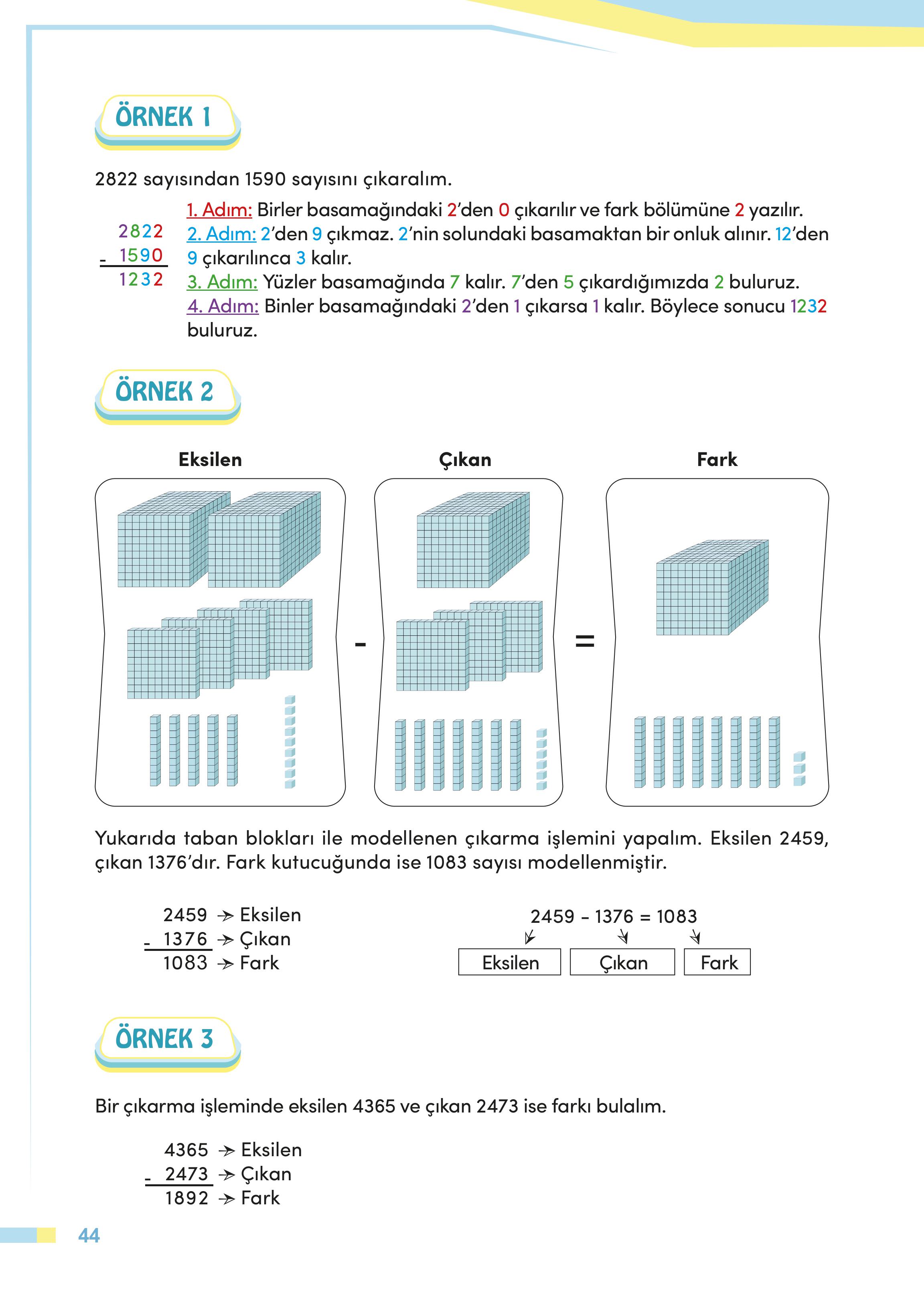 4. Sınıf Meb Yayınları Matematik Ders Kitabı Sayfa 44 Cevapları