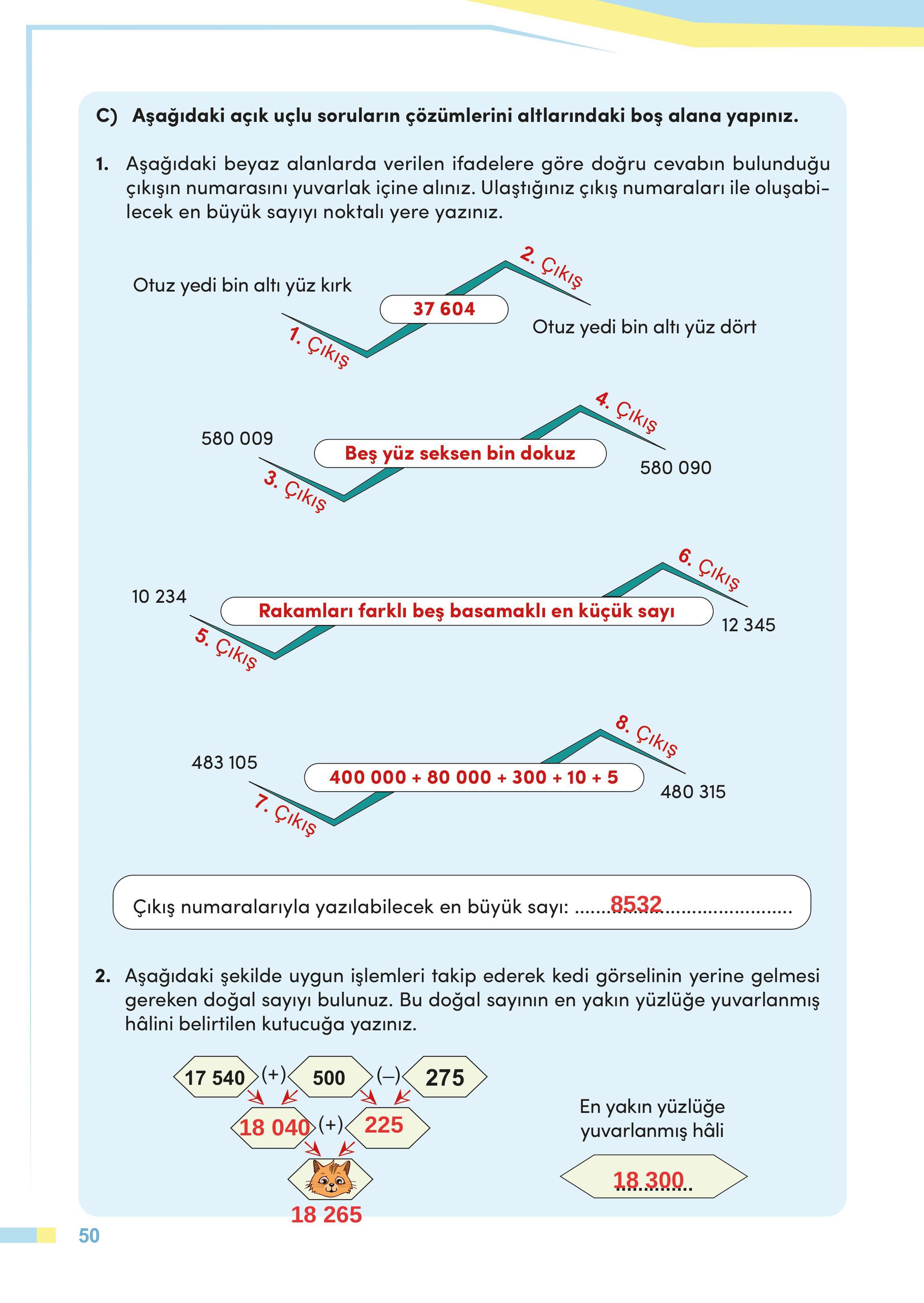 4. Sınıf Meb Yayınları Matematik Ders Kitabı Sayfa 50 Cevapları