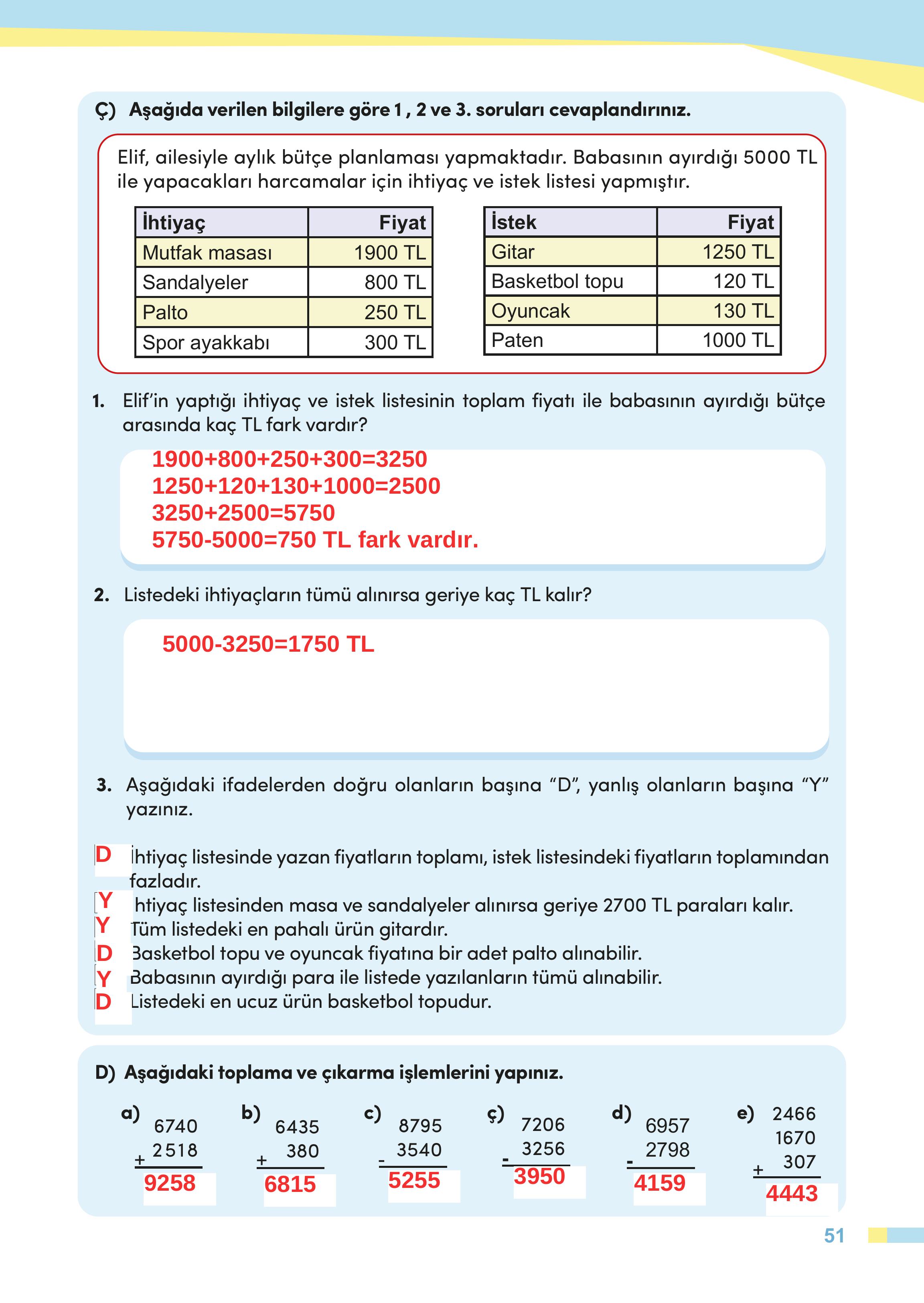 4. Sınıf Meb Yayınları Matematik Ders Kitabı Sayfa 51 Cevapları 4. Sınıf Meb Yayınları Matematik Ders Kitabı Sayfa 51 Cevapları