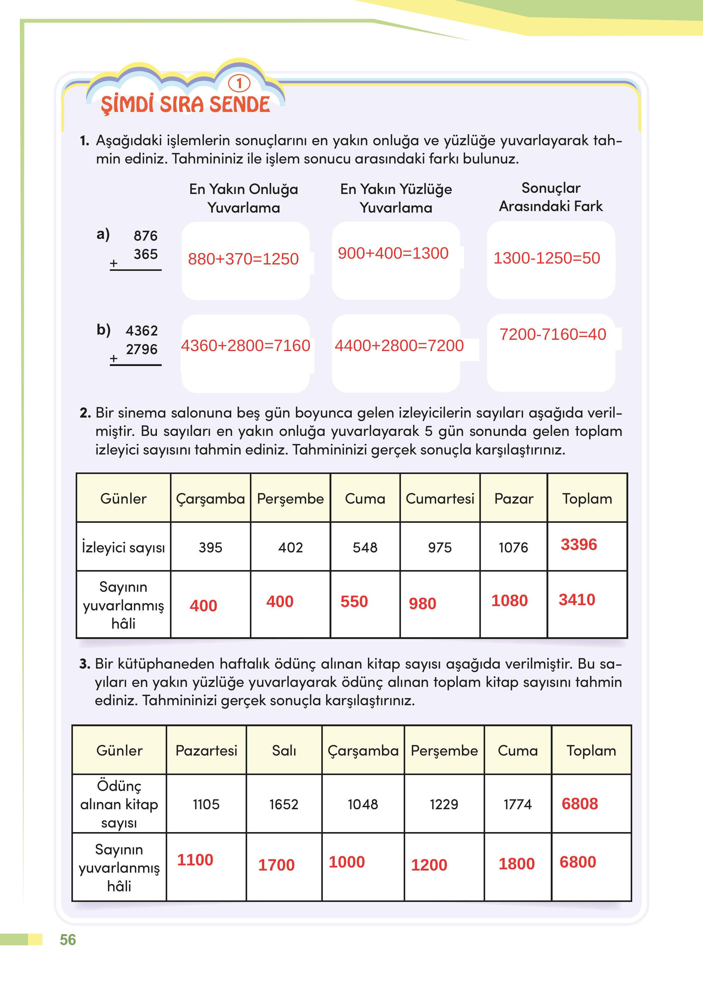 4. Sınıf Meb Yayınları Matematik Ders Kitabı Sayfa 56 Cevapları