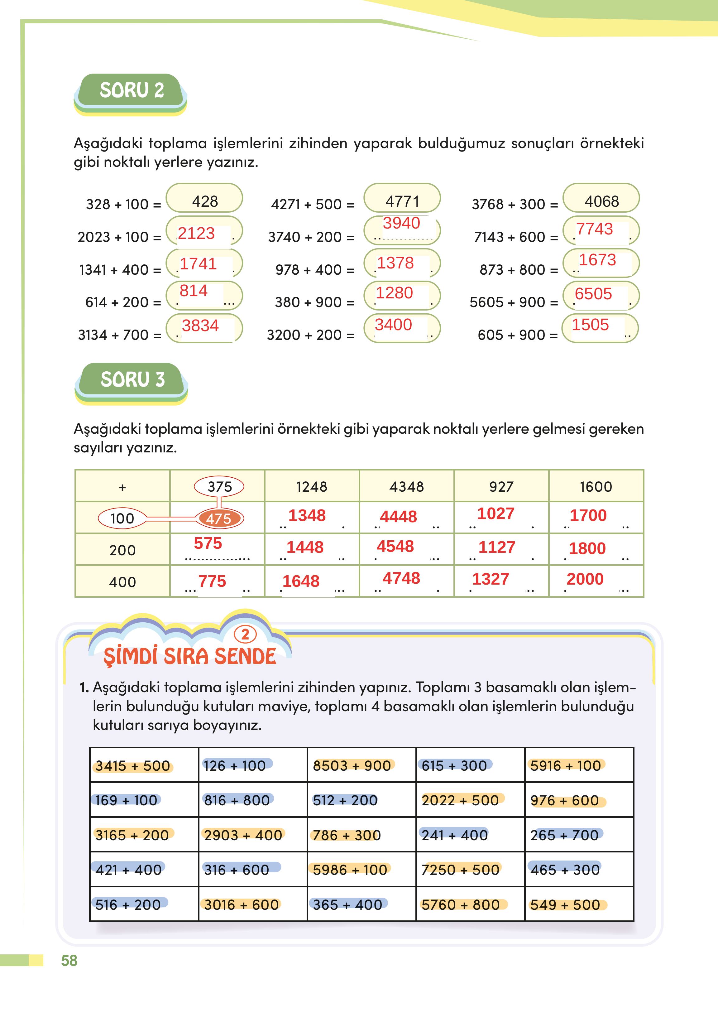 4. Sınıf Meb Yayınları Matematik Ders Kitabı Sayfa 58 Cevapları