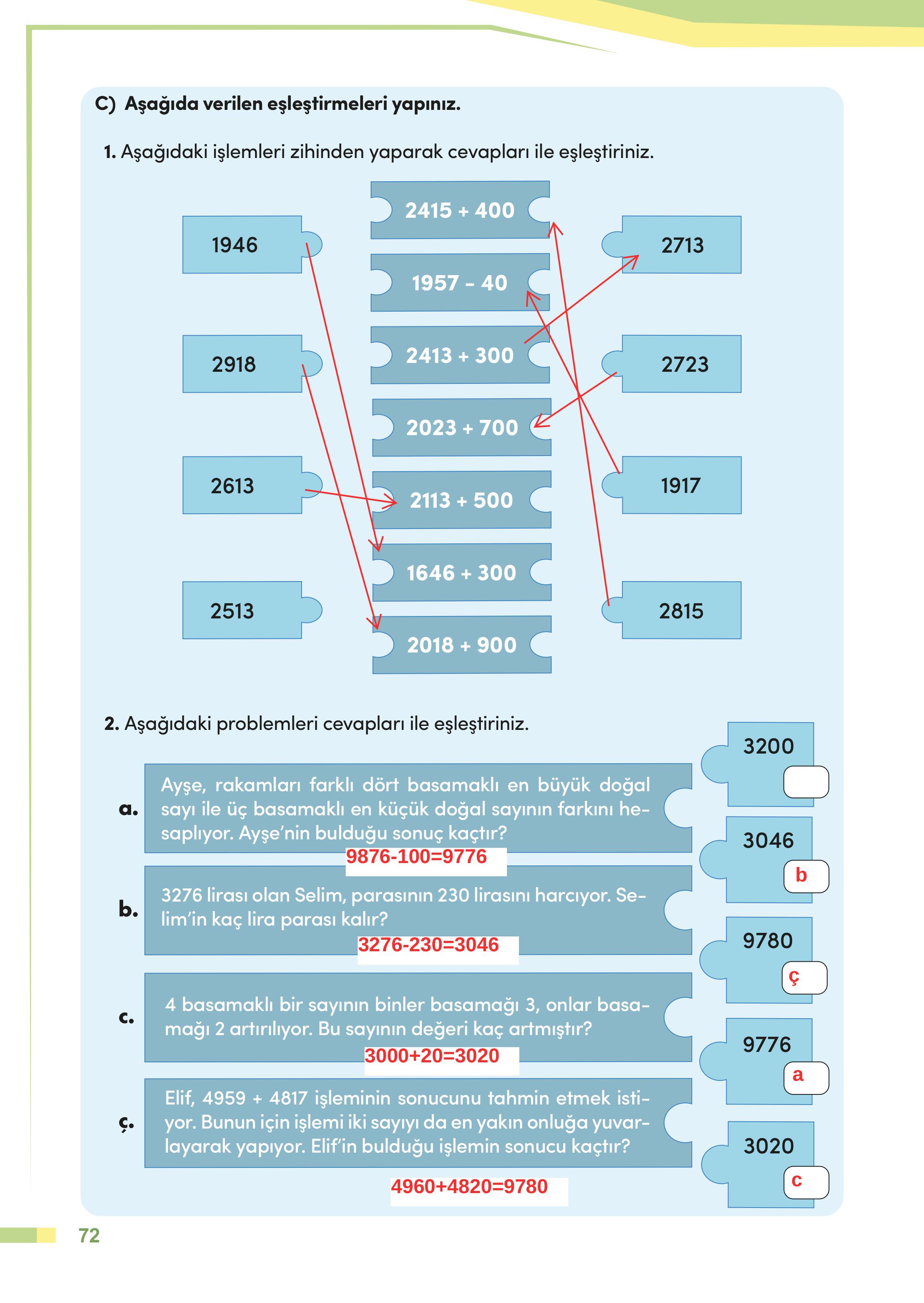 4. Sınıf Meb Yayınları Matematik Ders Kitabı Sayfa 72 Cevapları 4. Sınıf Meb Yayınları Matematik Ders Kitabı Sayfa 72 Cevapları